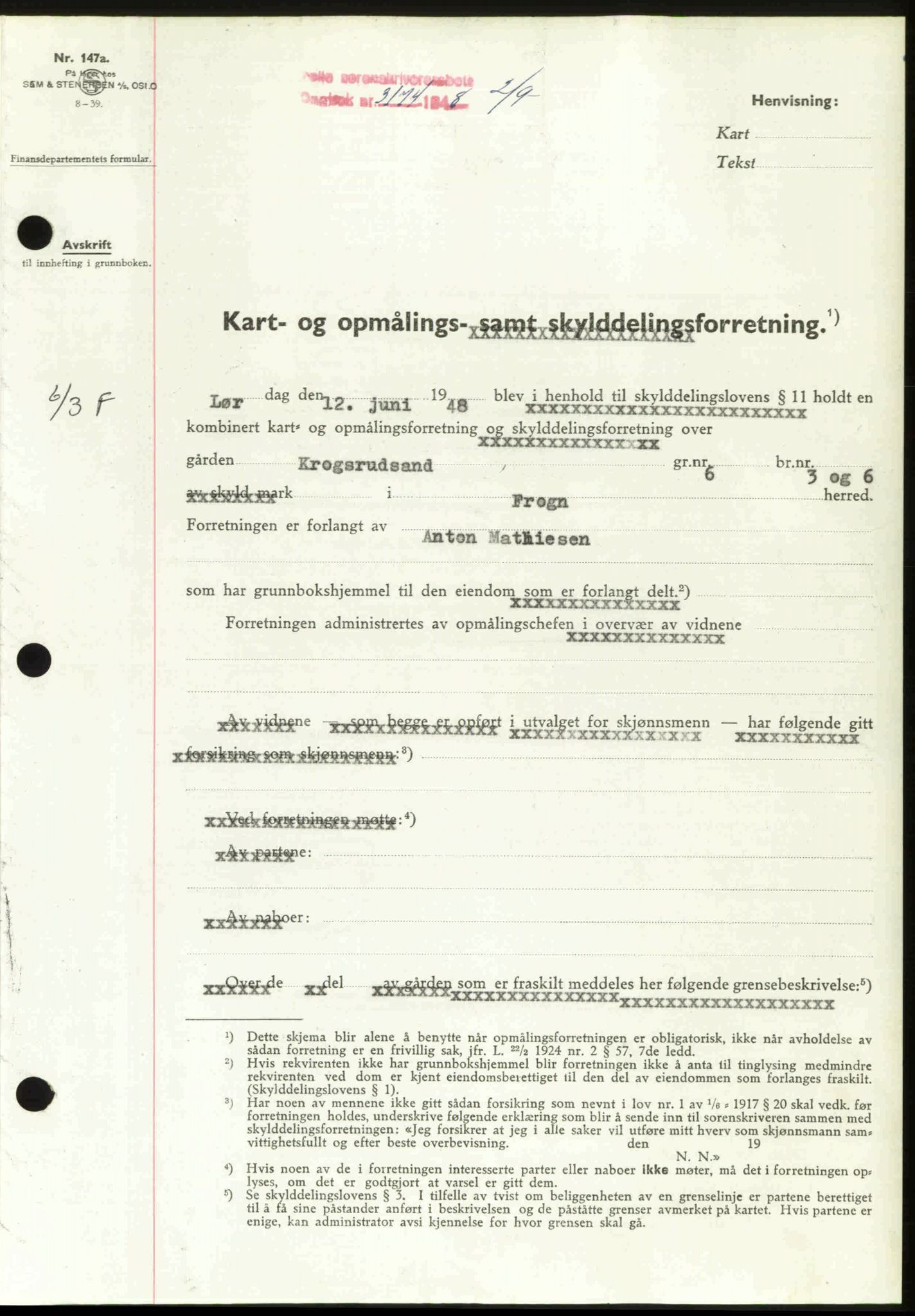 Follo sorenskriveri, SAO/A-10274/G/Ga/Gaa/L0085: Pantebok nr. I 85, 1948-1948, Dagboknr: 3174/1948