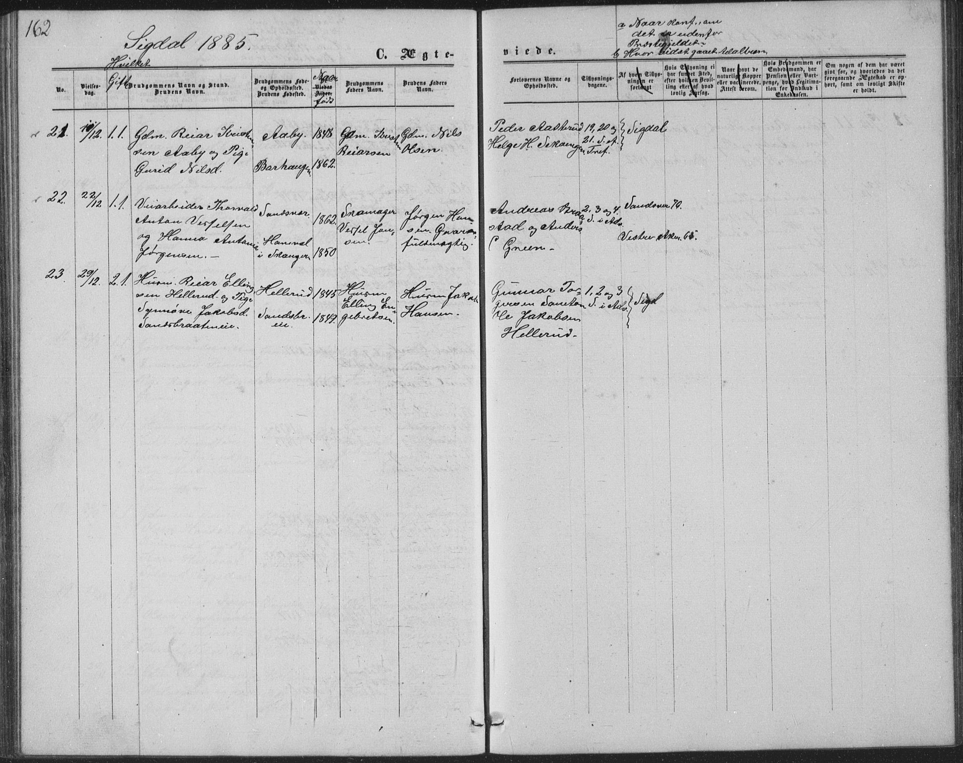 Sigdal kirkebøker, AV/SAKO-A-245/G/Ga/L0004: Klokkerbok nr. I 4, 1879-1885, s. 162