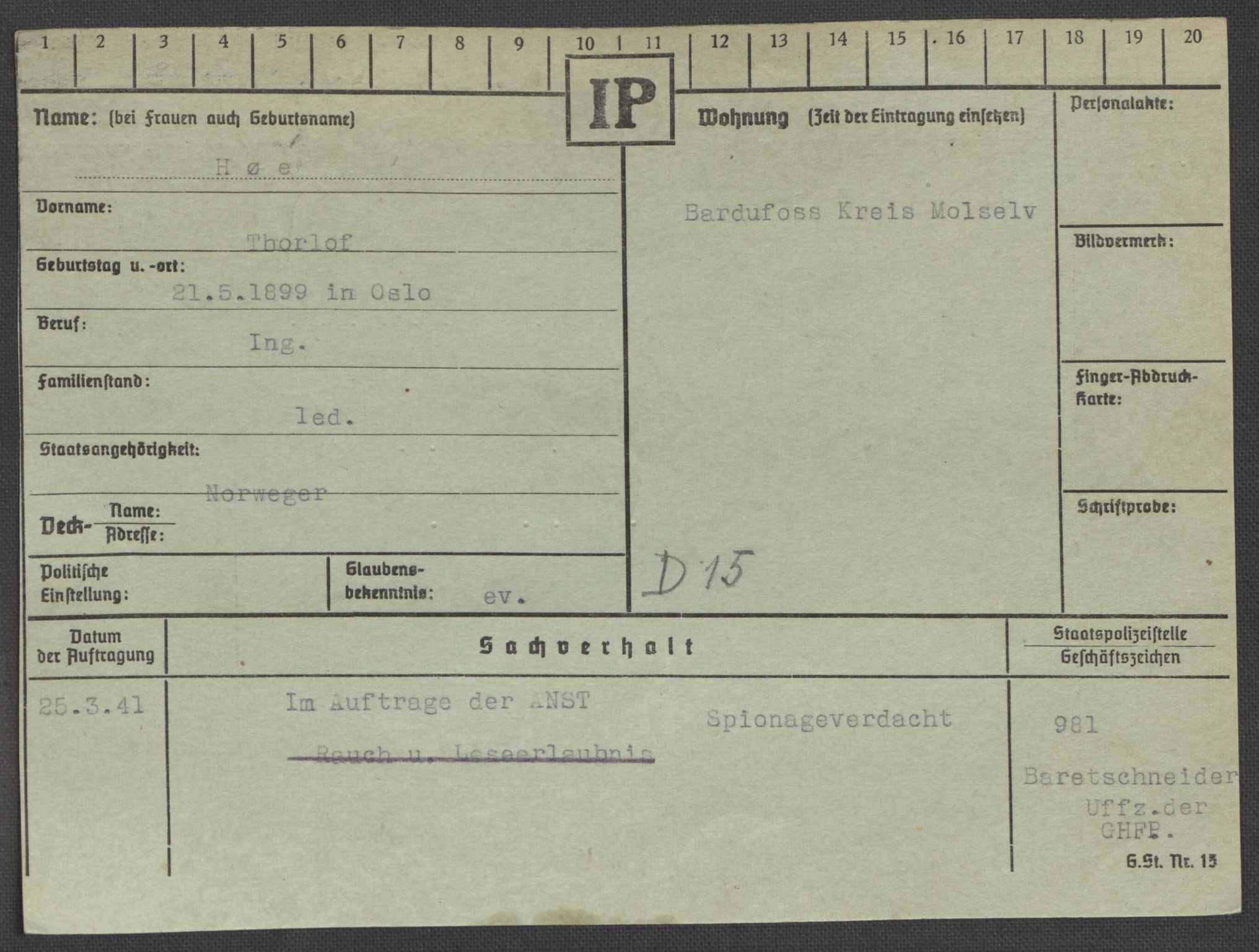 Befehlshaber der Sicherheitspolizei und des SD, RA/RAFA-5969/E/Ea/Eaa/L0005: Register over norske fanger i Møllergata 19: Hø-Kj, 1940-1945, s. 2