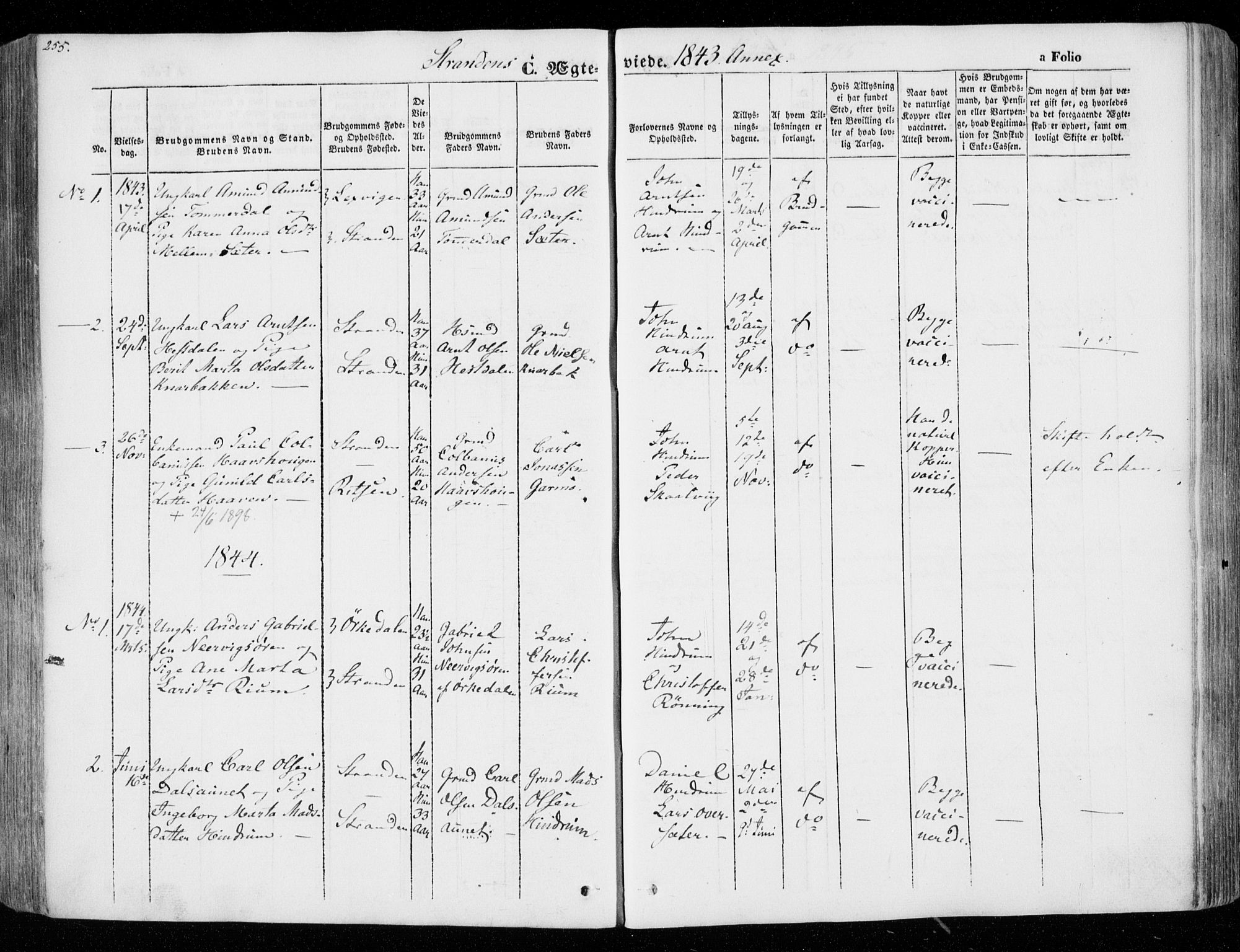 Ministerialprotokoller, klokkerbøker og fødselsregistre - Nord-Trøndelag, SAT/A-1458/701/L0007: Ministerialbok nr. 701A07 /2, 1842-1854, s. 255