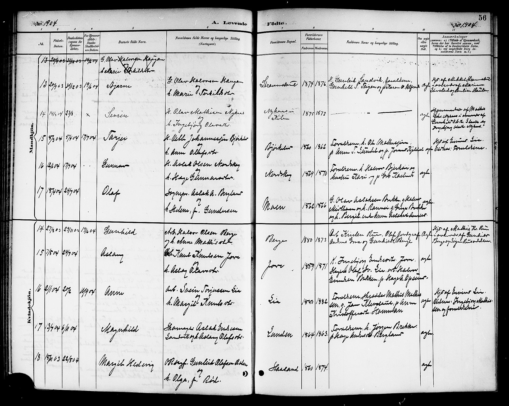 Kviteseid kirkebøker, AV/SAKO-A-276/G/Ga/L0002: Klokkerbok nr. I 2, 1893-1918, s. 56