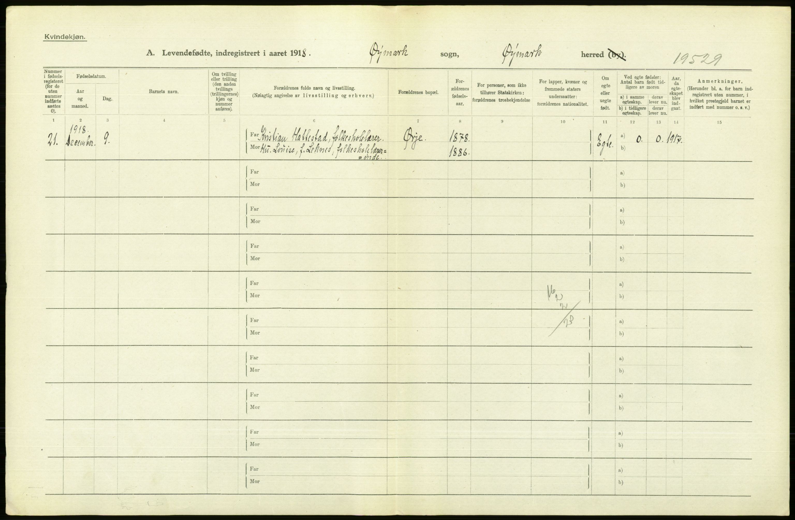 Statistisk sentralbyrå, Sosiodemografiske emner, Befolkning, RA/S-2228/D/Df/Dfb/Dfbh/L0001: Østfold fylke: Levendefødte menn og kvinner. Bygder., 1918, s. 374