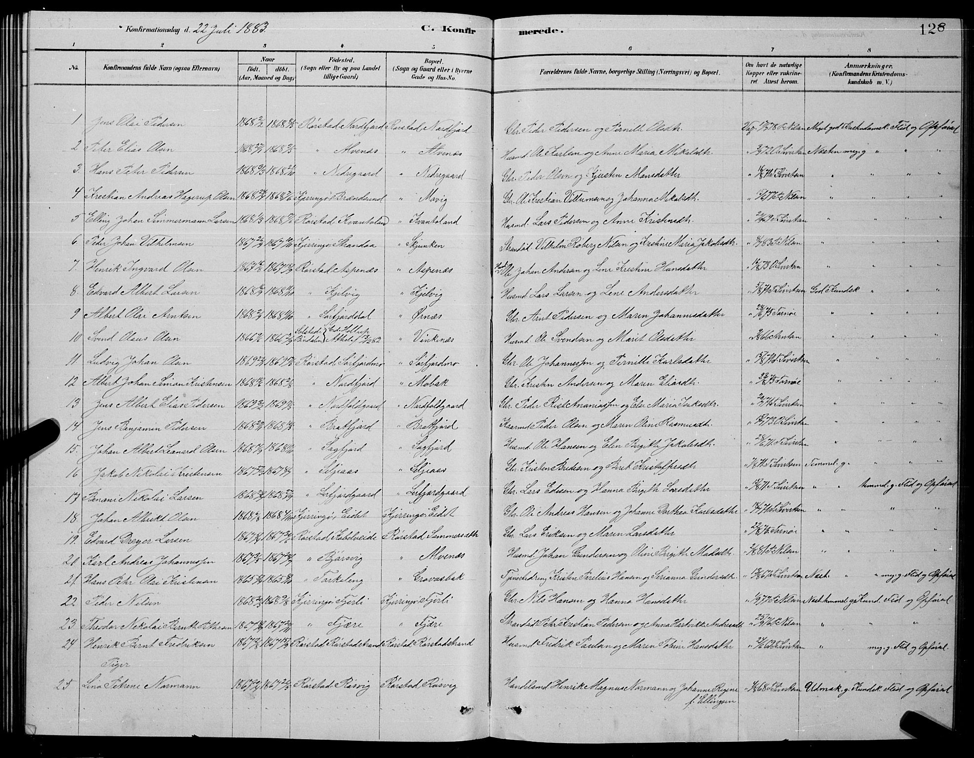 Ministerialprotokoller, klokkerbøker og fødselsregistre - Nordland, SAT/A-1459/853/L0776: Klokkerbok nr. 853C04, 1878-1889, s. 128