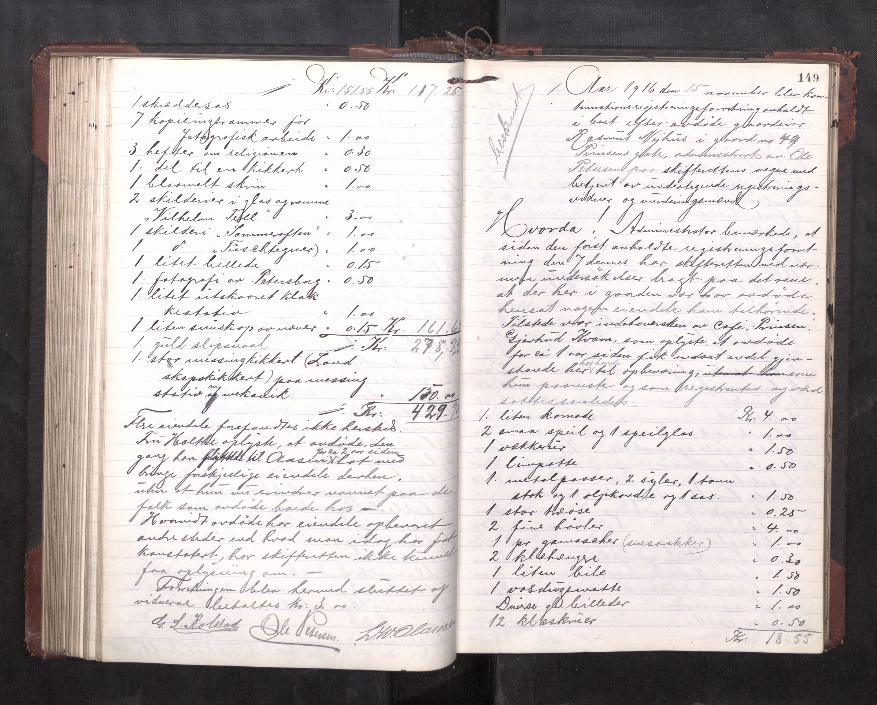 Trondheim byfogd, AV/SAT-A-0003/1/3/3C/L0036: Skifteregistreringsprotokoll - 14/4-24/9. (u/ register), 1915-1918, s. 149