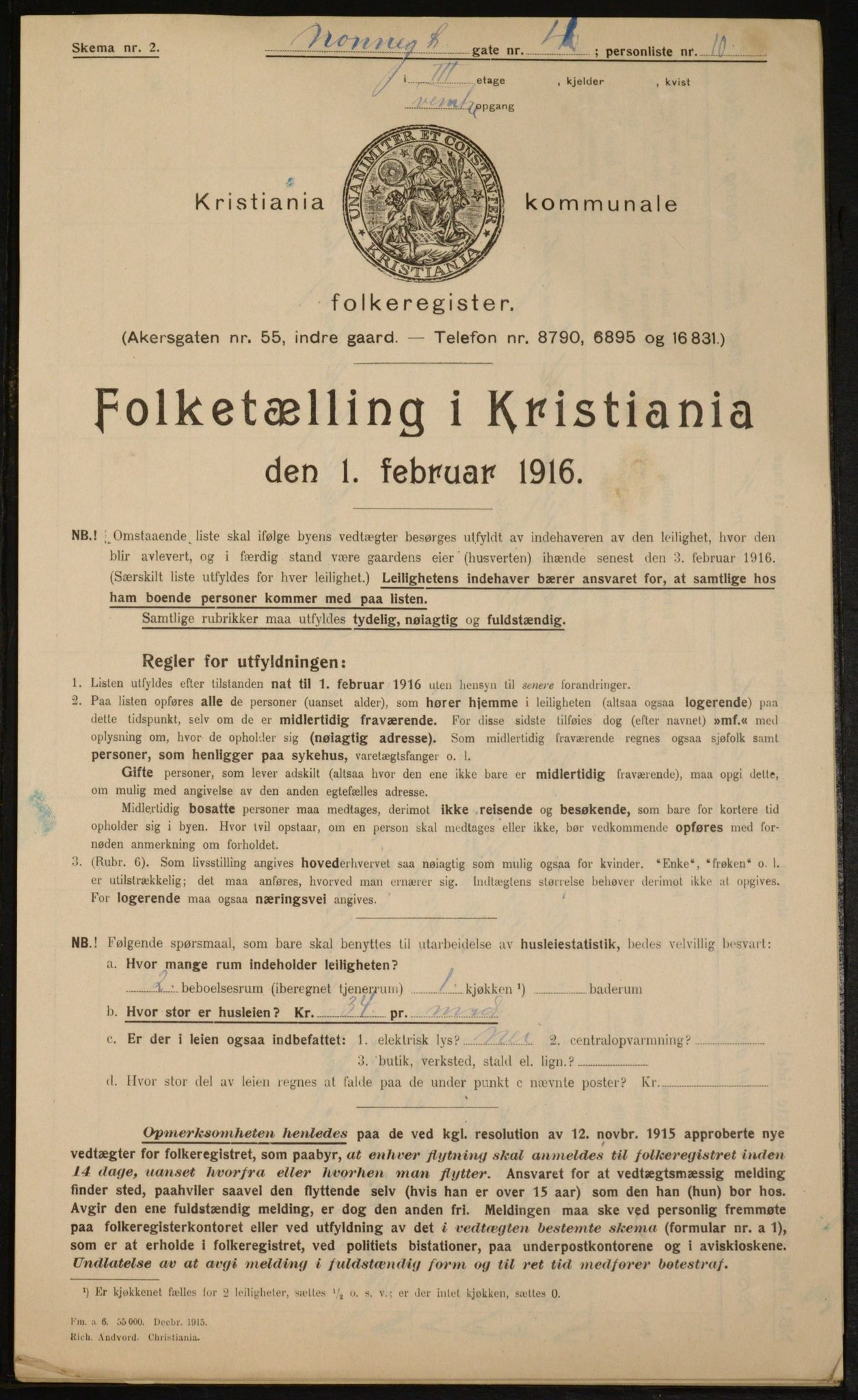 OBA, Kommunal folketelling 1.2.1916 for Kristiania, 1916, s. 73163