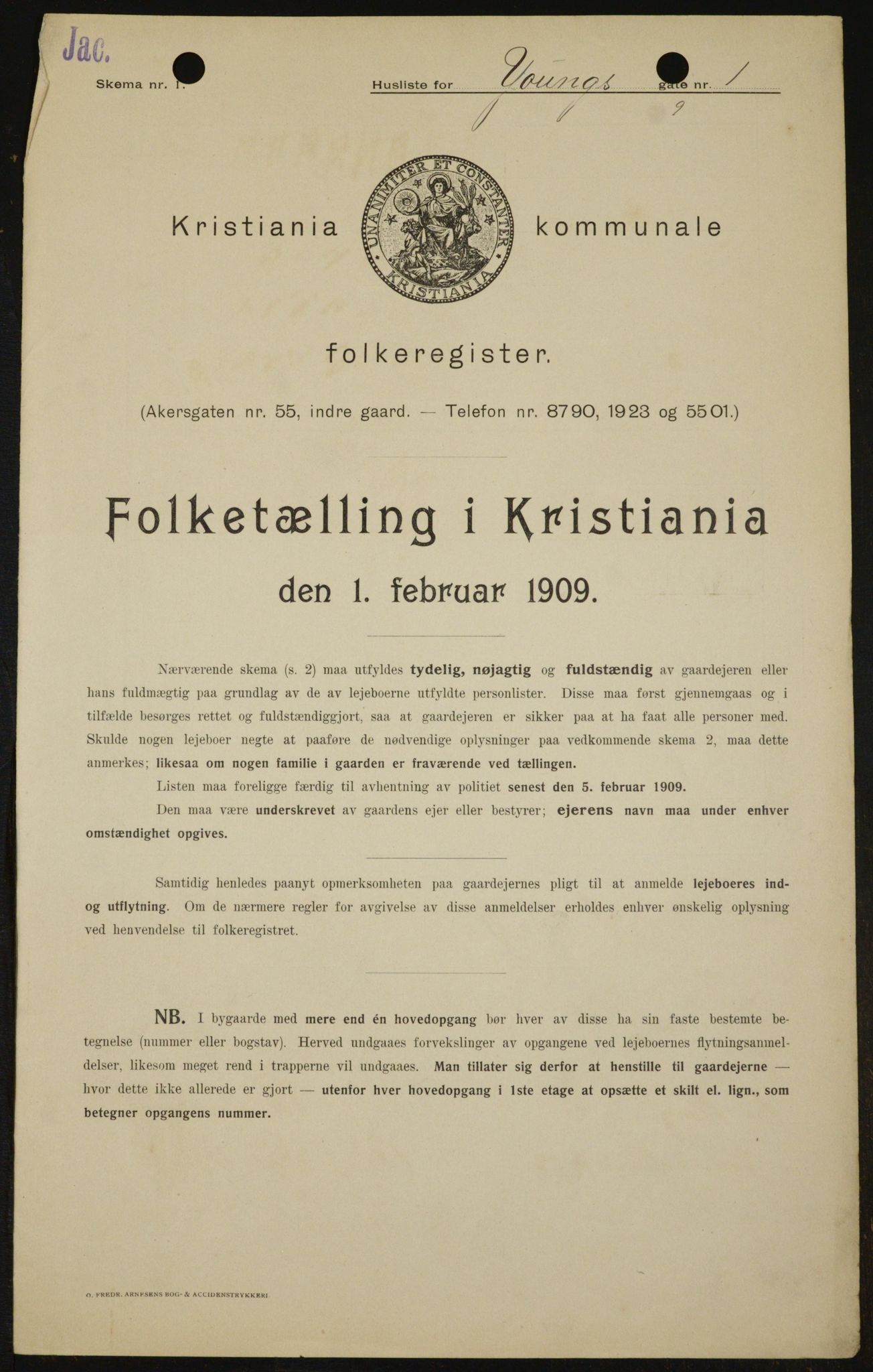 OBA, Kommunal folketelling 1.2.1909 for Kristiania kjøpstad, 1909, s. 116674