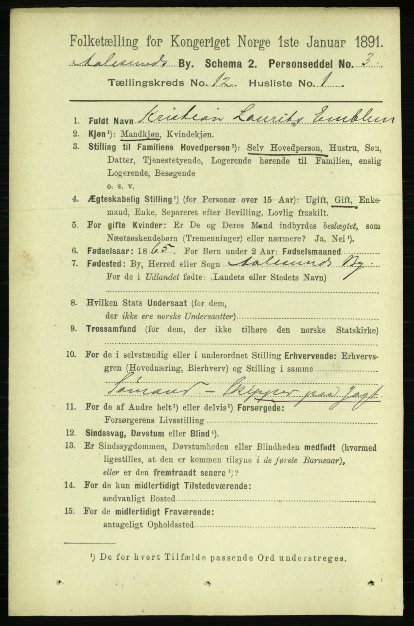 RA, Folketelling 1891 for 1501 Ålesund kjøpstad, 1891, s. 7492