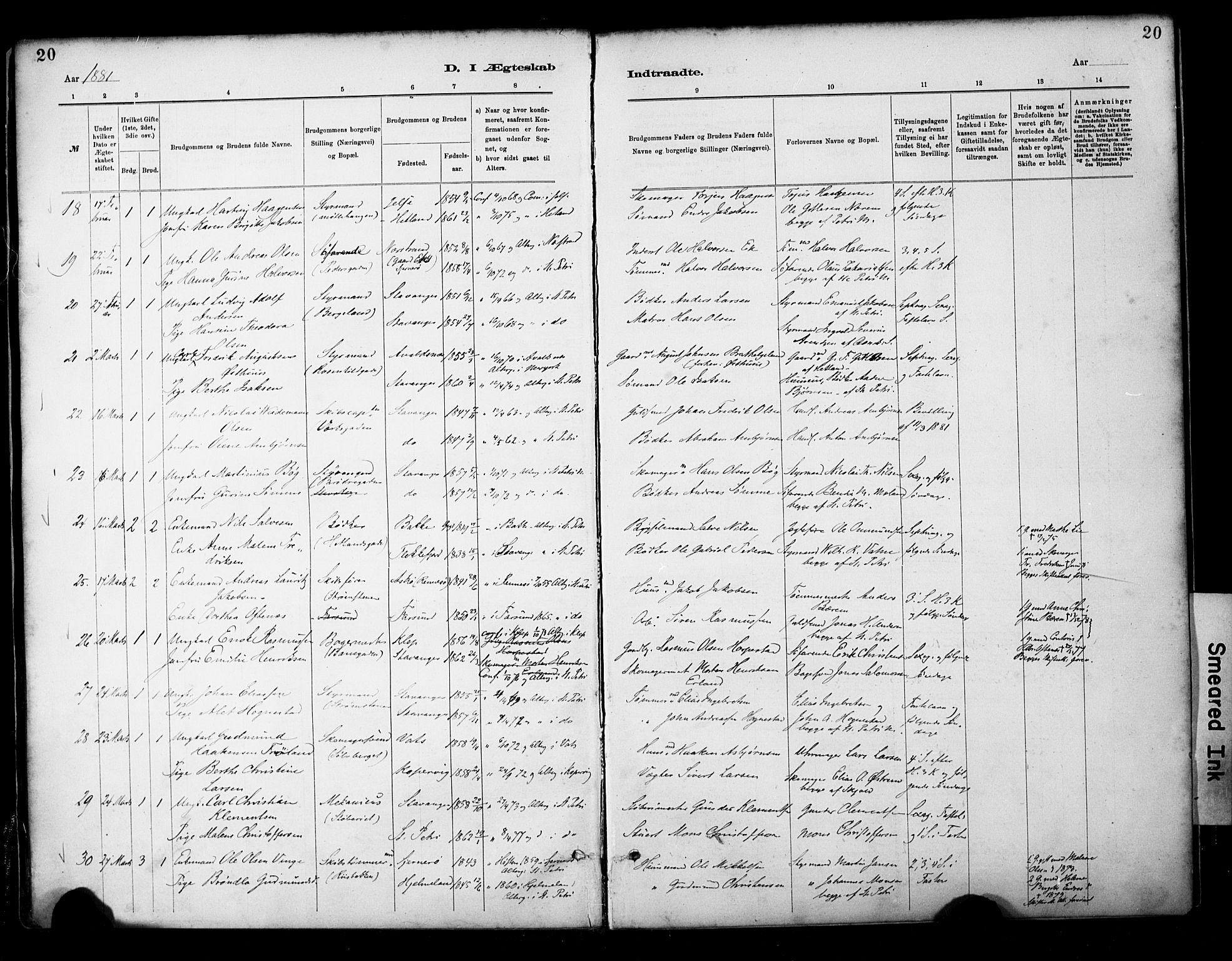 St. Petri sokneprestkontor, AV/SAST-A-101813/001/30/30BA/L0018: Ministerialbok nr. A 19, 1879-1900, s. 20