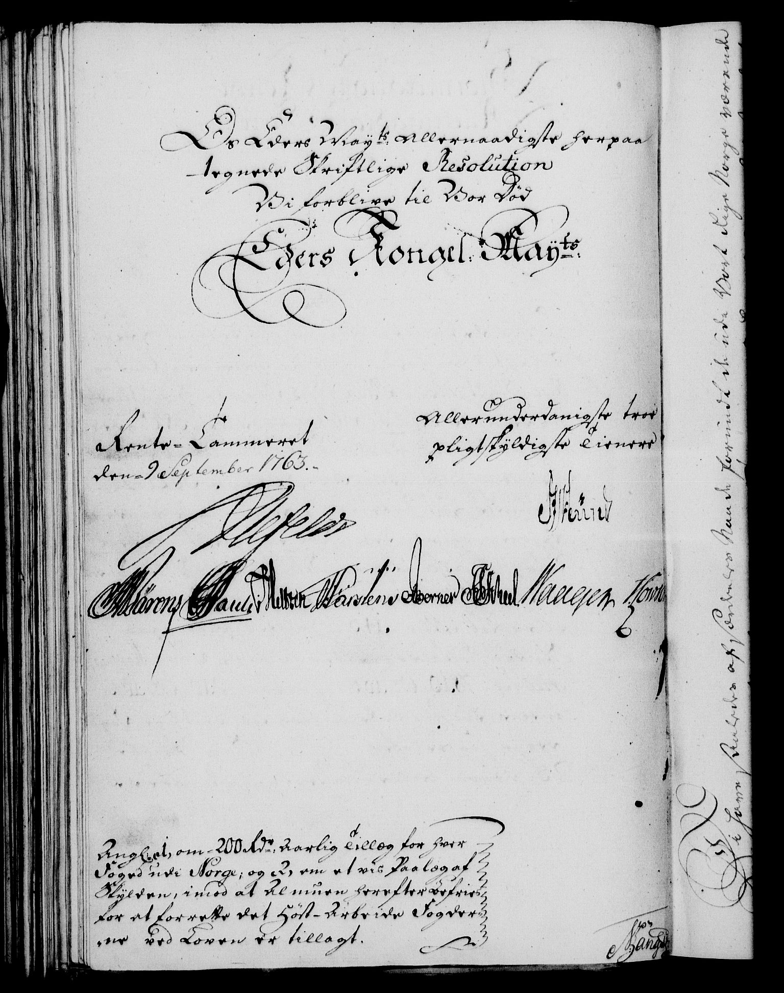 Rentekammeret, Kammerkanselliet, RA/EA-3111/G/Gf/Gfa/L0045: Norsk relasjons- og resolusjonsprotokoll (merket RK 52.45), 1763, s. 403