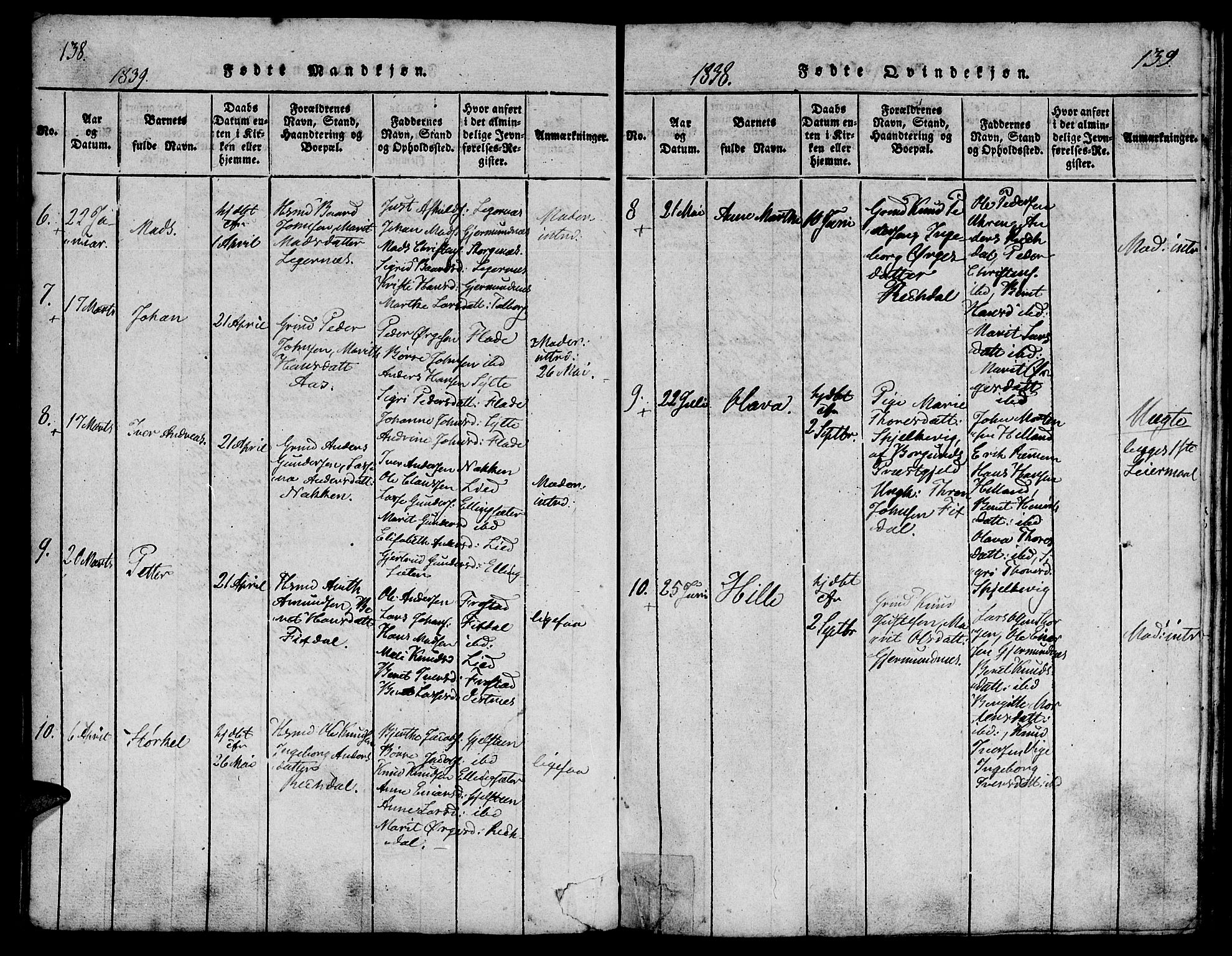 Ministerialprotokoller, klokkerbøker og fødselsregistre - Møre og Romsdal, AV/SAT-A-1454/539/L0528: Ministerialbok nr. 539A01, 1818-1847, s. 138-139