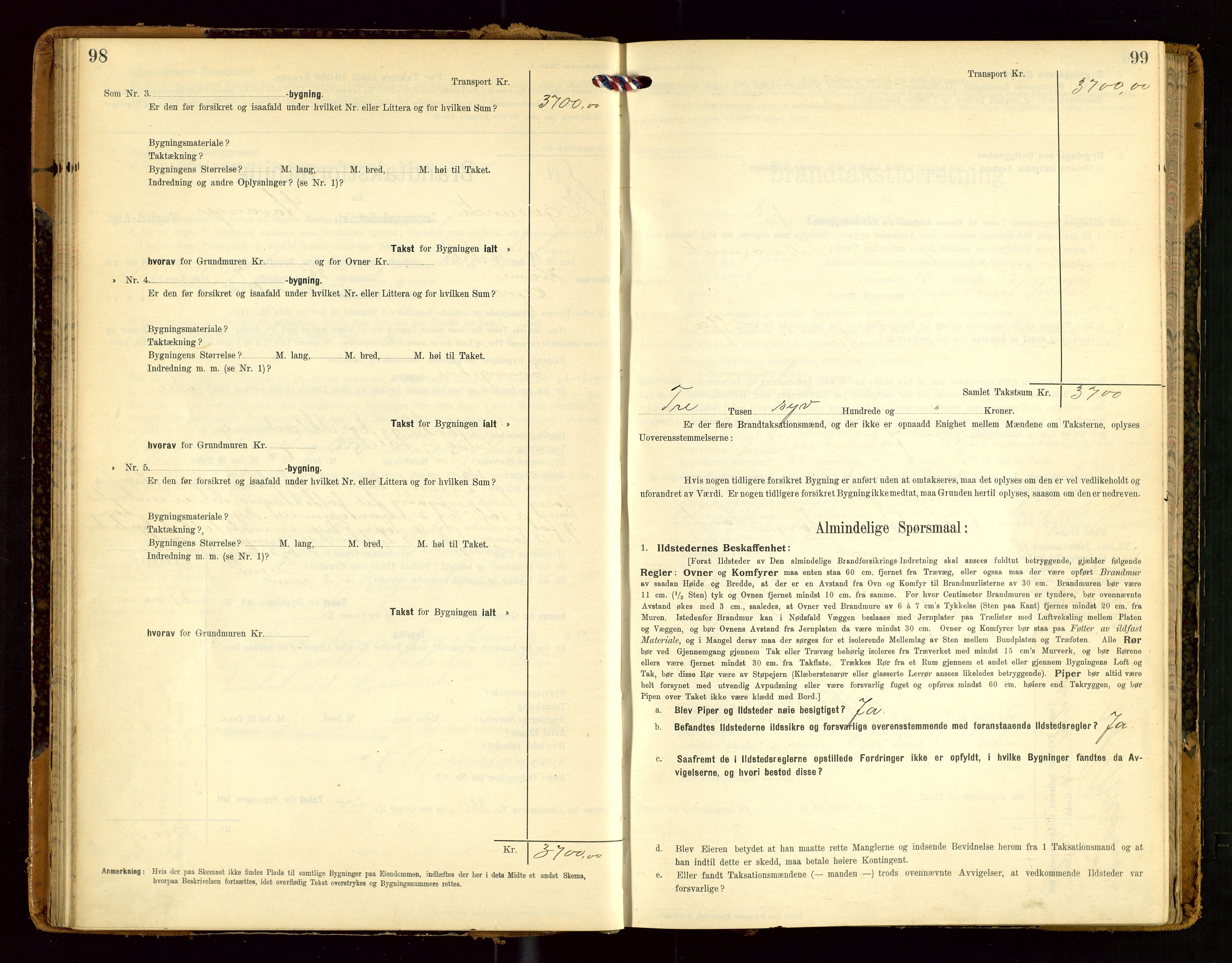 Eigersund lensmannskontor, AV/SAST-A-100171/Gob/L0002: "Brandtakstprotokol", 1910-1916, s. 98-99