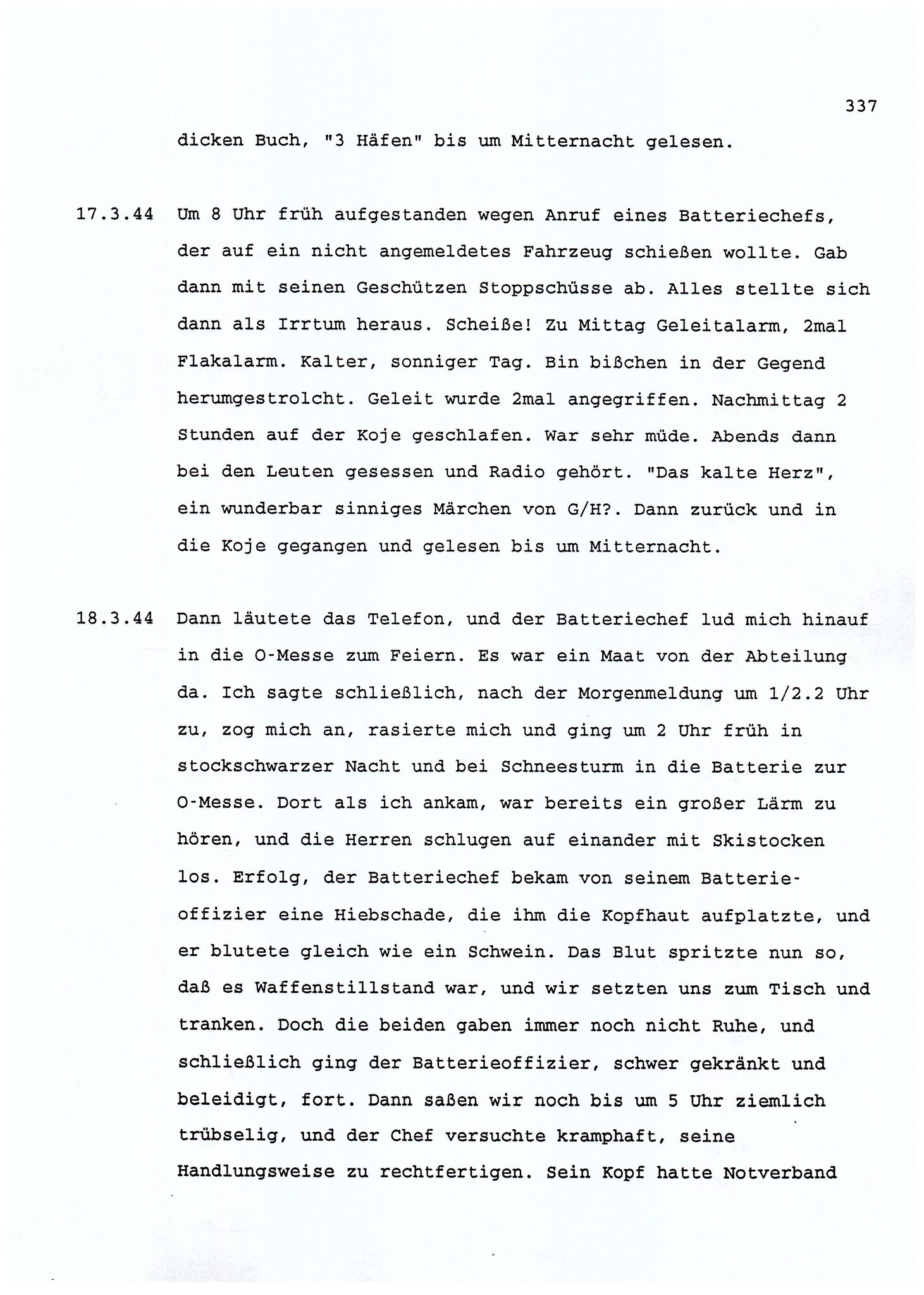 Dagbokopptegnelser av en tysk marineoffiser stasjonert i Norge , FMFB/A-1160/F/L0001: Dagbokopptegnelser av en tysk marineoffiser stasjonert i Norge, 1941-1944, s. 337