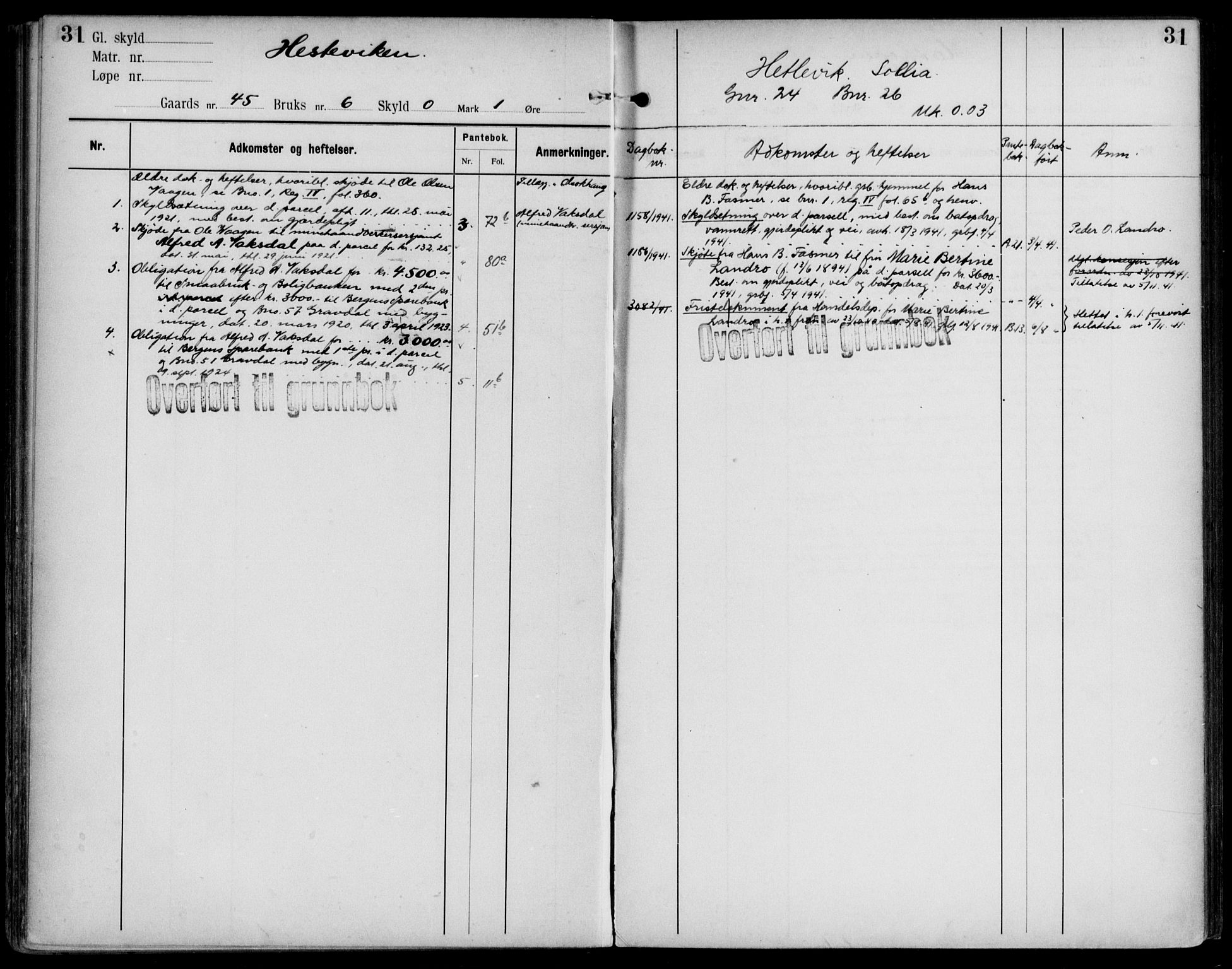 Midhordland sorenskriveri, AV/SAB-A-3001/1/G/Ga/Gab/L0108: Panteregister nr. II.A.b.108, s. 31