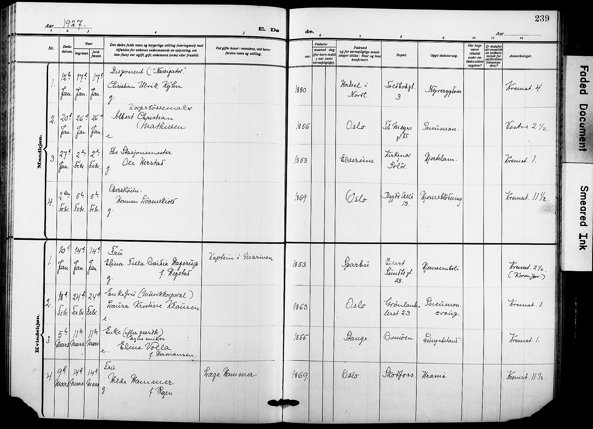 Garnisonsmenigheten Kirkebøker, SAO/A-10846/F/Fa/L0016: Ministerialbok nr. 16, 1922-1930, s. 239