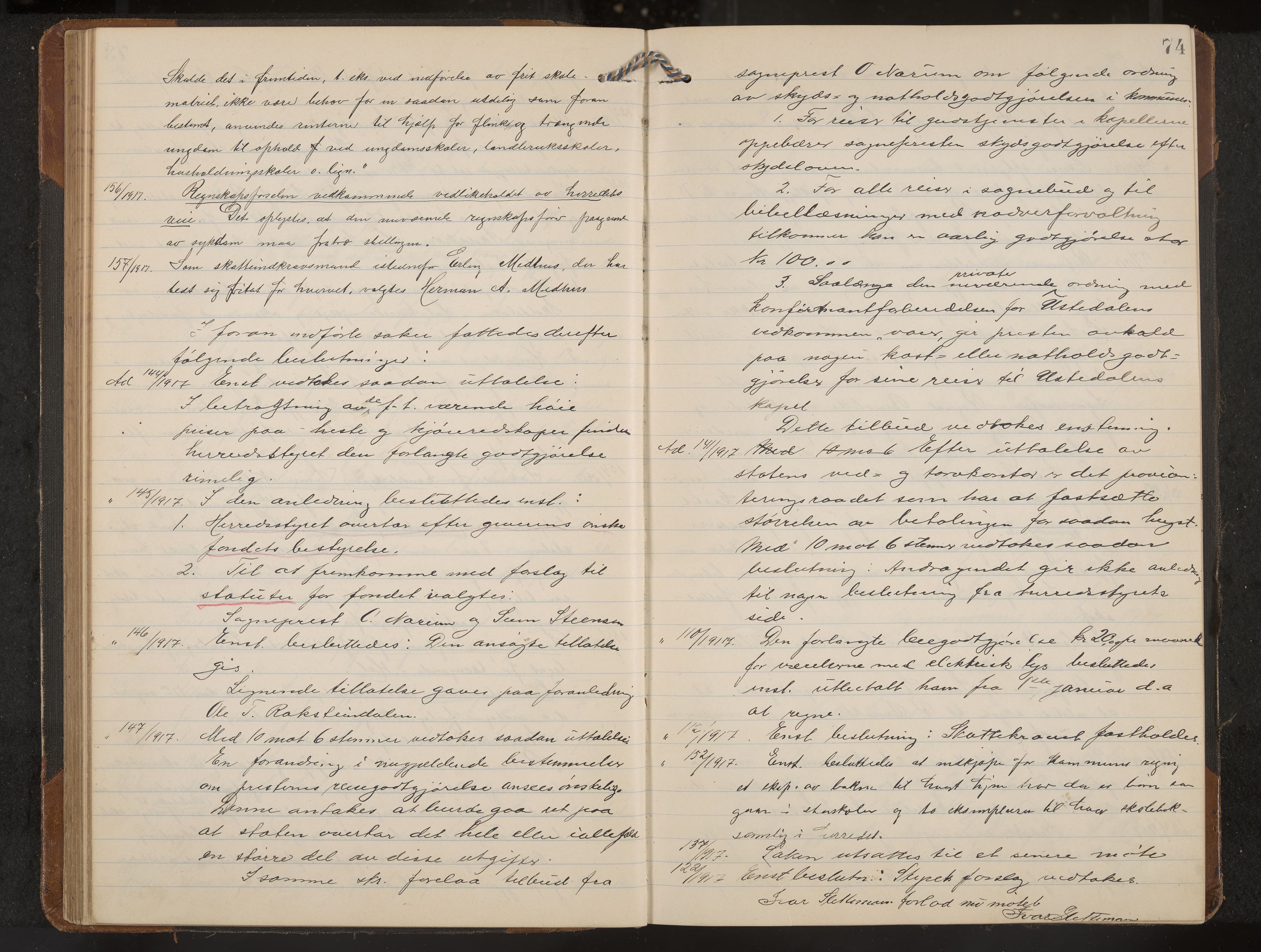 Hol formannskap og sentraladministrasjon, IKAK/0620021-1/A/L0006: Møtebok, 1916-1922, s. 74