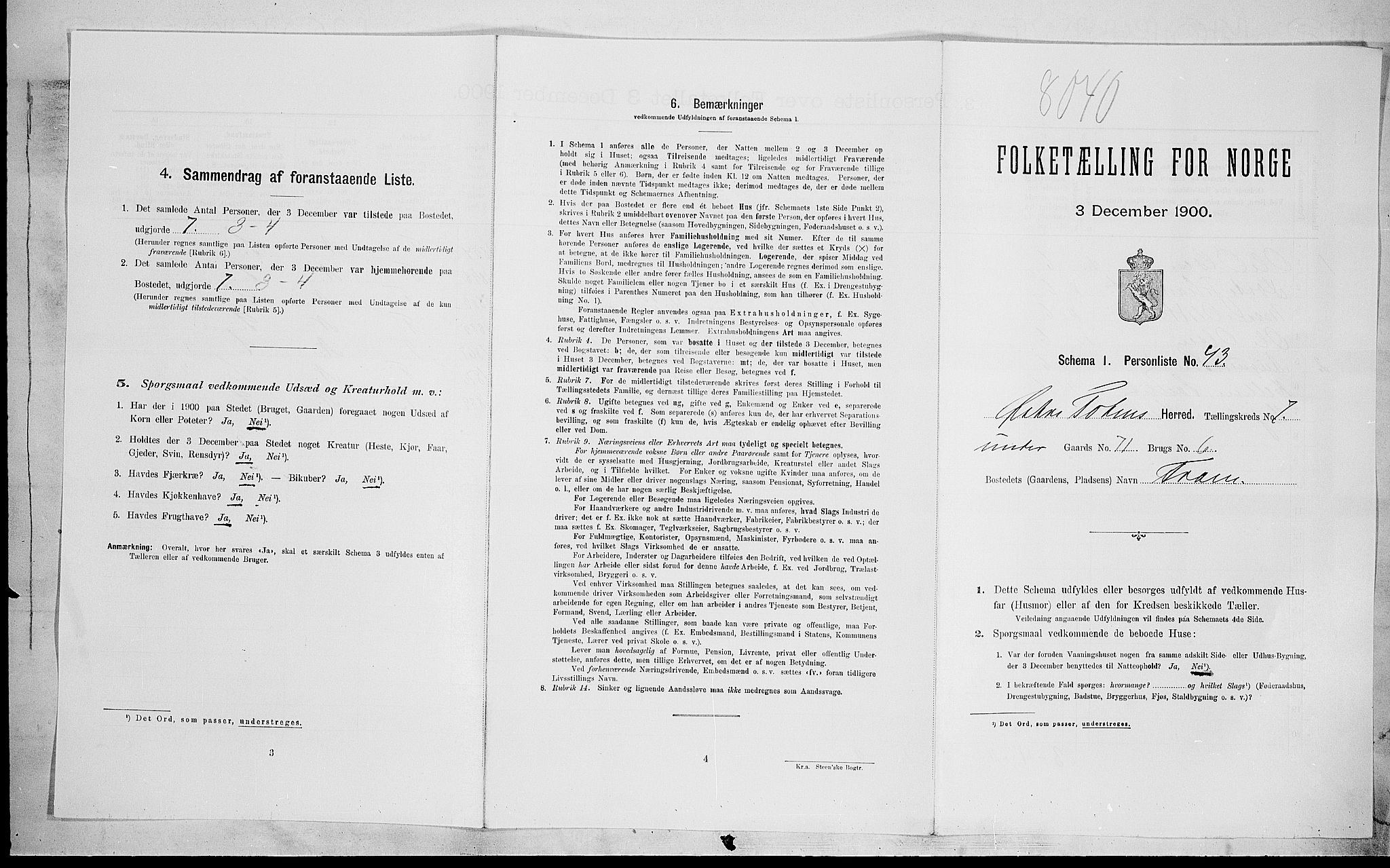 SAH, Folketelling 1900 for 0528 Østre Toten herred, 1900, s. 1870