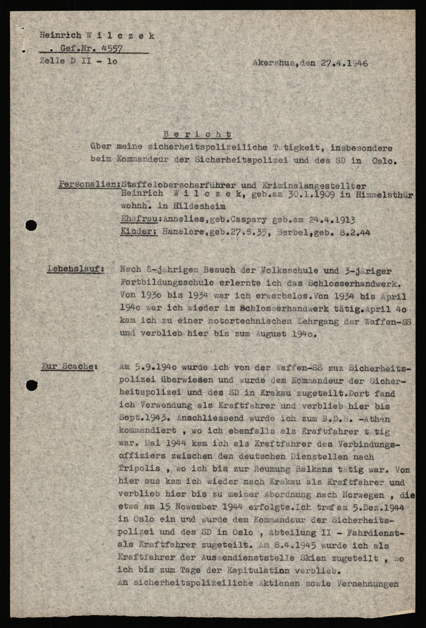 Forsvaret, Forsvarets overkommando II, AV/RA-RAFA-3915/D/Db/L0036: CI Questionaires. Tyske okkupasjonsstyrker i Norge. Tyskere., 1945-1946, s. 33