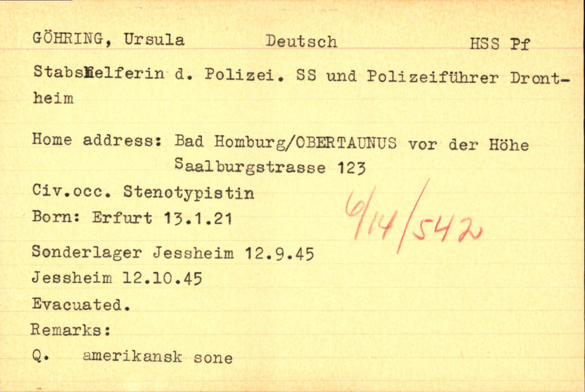 Forsvaret, Forsvarets overkommando II, AV/RA-RAFA-3915/D/Db/L0011: CI Questionaires. Tyske okkupasjonsstyrker i Norge. Tyskere., 1945-1946, s. 26