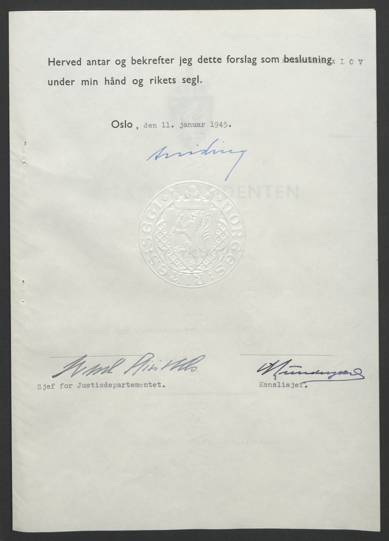 NS-administrasjonen 1940-1945 (Statsrådsekretariatet, de kommisariske statsråder mm), RA/S-4279/D/Db/L0101/0001: -- / Lover og vedtak, 1945, s. 10