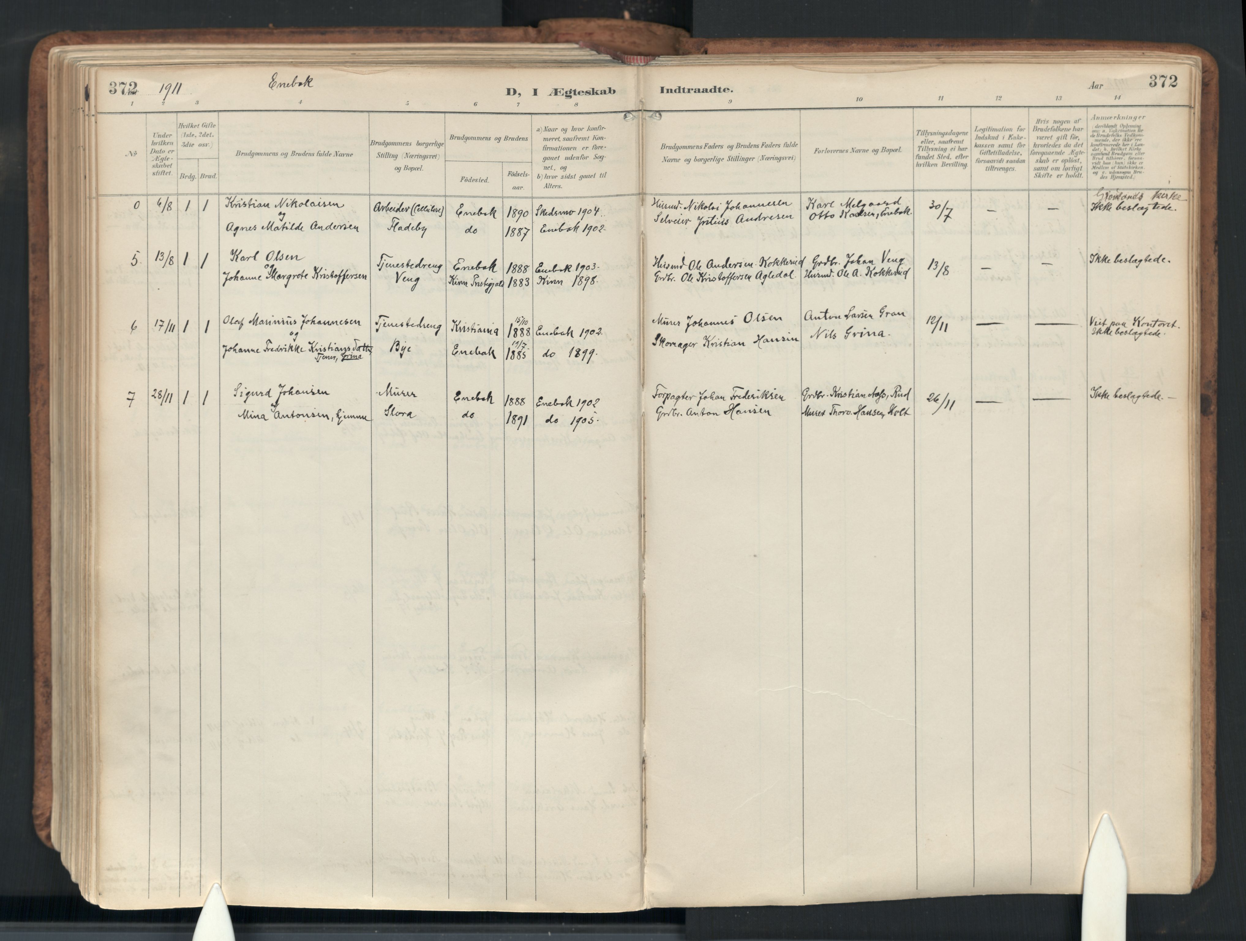 Enebakk prestekontor Kirkebøker, AV/SAO-A-10171c/F/Fb/L0002: Ministerialbok nr. II 2, 1891-1959, s. 372
