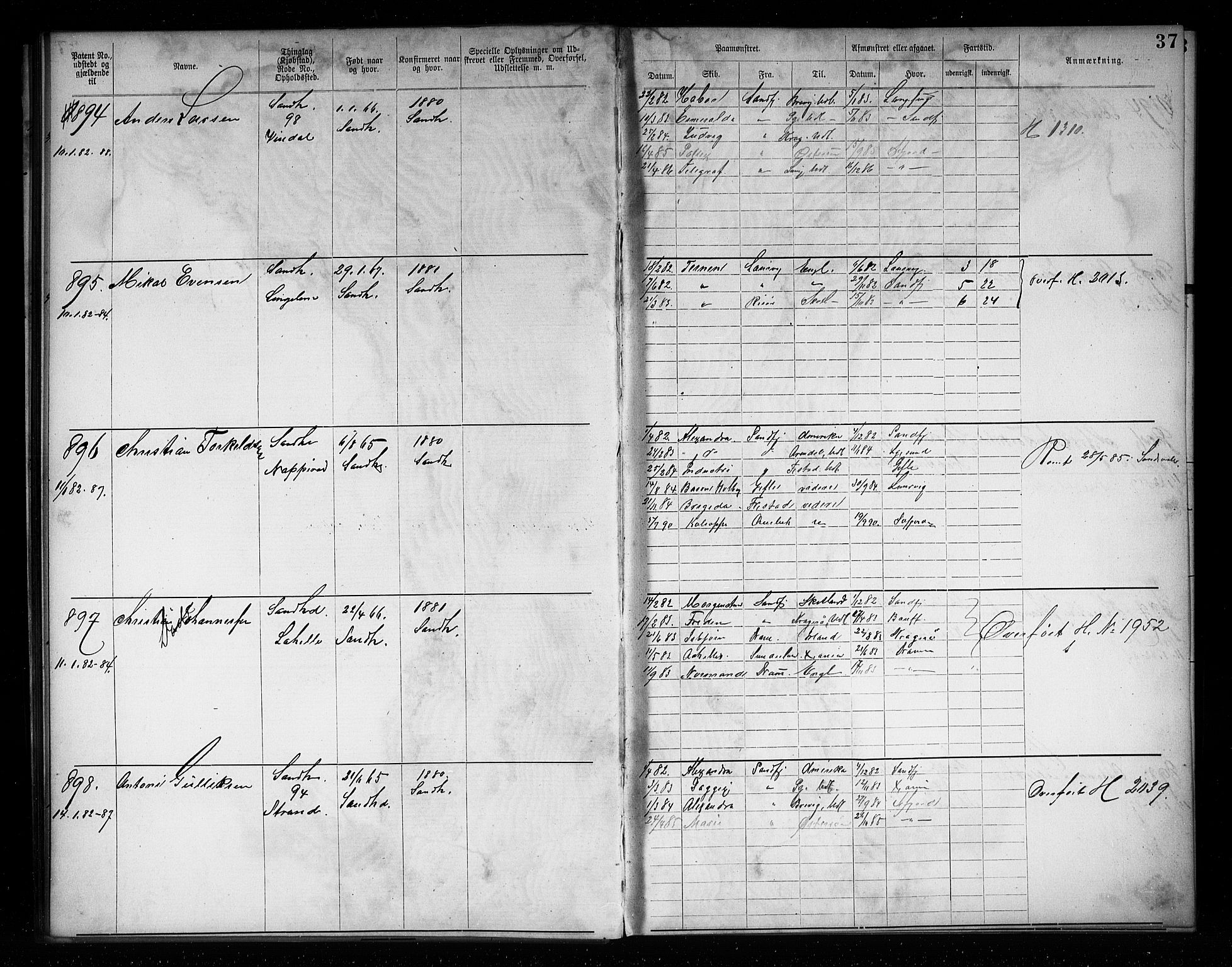 Sandefjord innrulleringskontor, AV/SAKO-A-788/F/Fa/L0004: Annotasjonsrulle, 1879-1889, s. 39