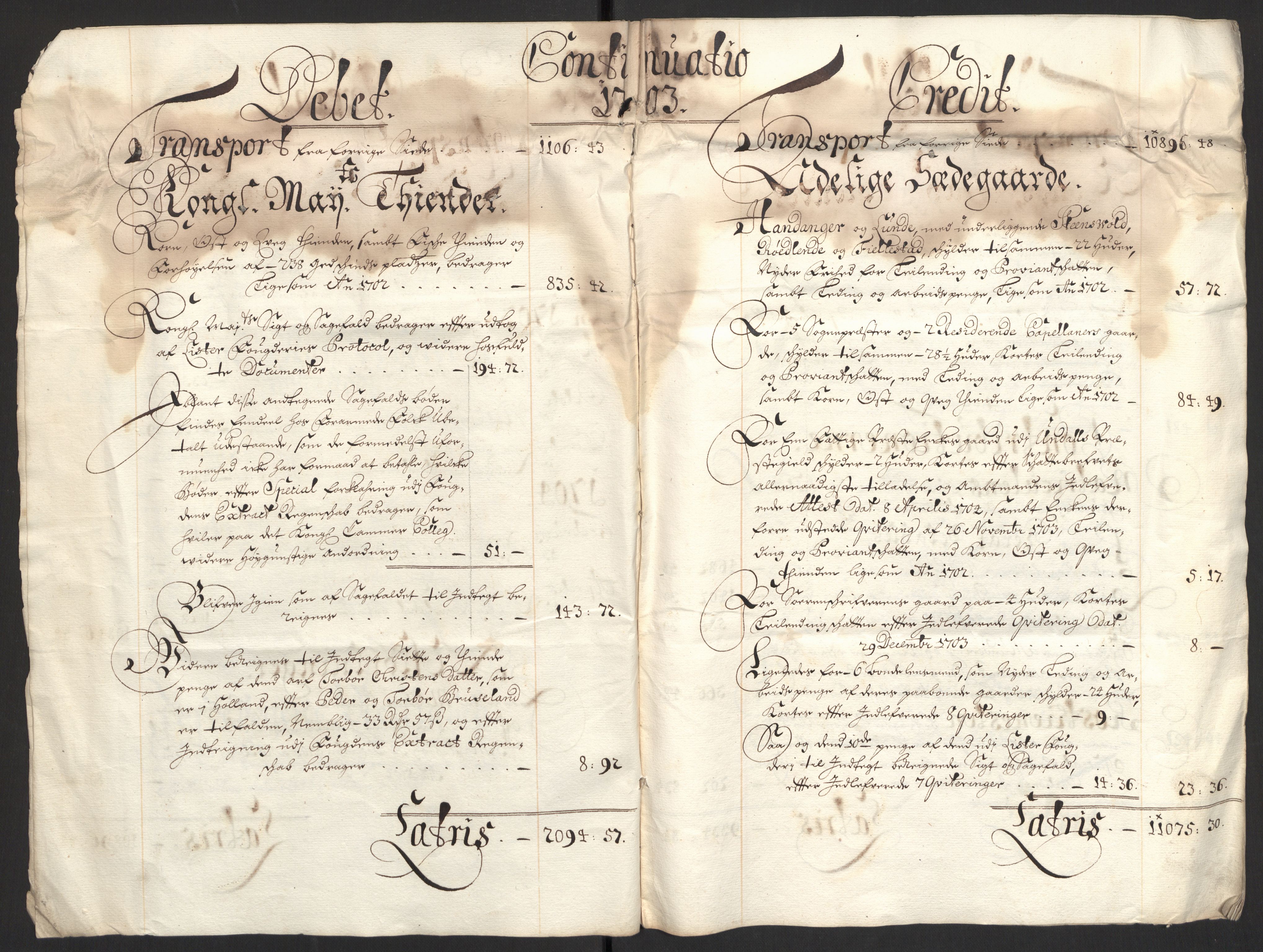 Rentekammeret inntil 1814, Reviderte regnskaper, Fogderegnskap, AV/RA-EA-4092/R43/L2550: Fogderegnskap Lista og Mandal, 1703-1704, s. 5