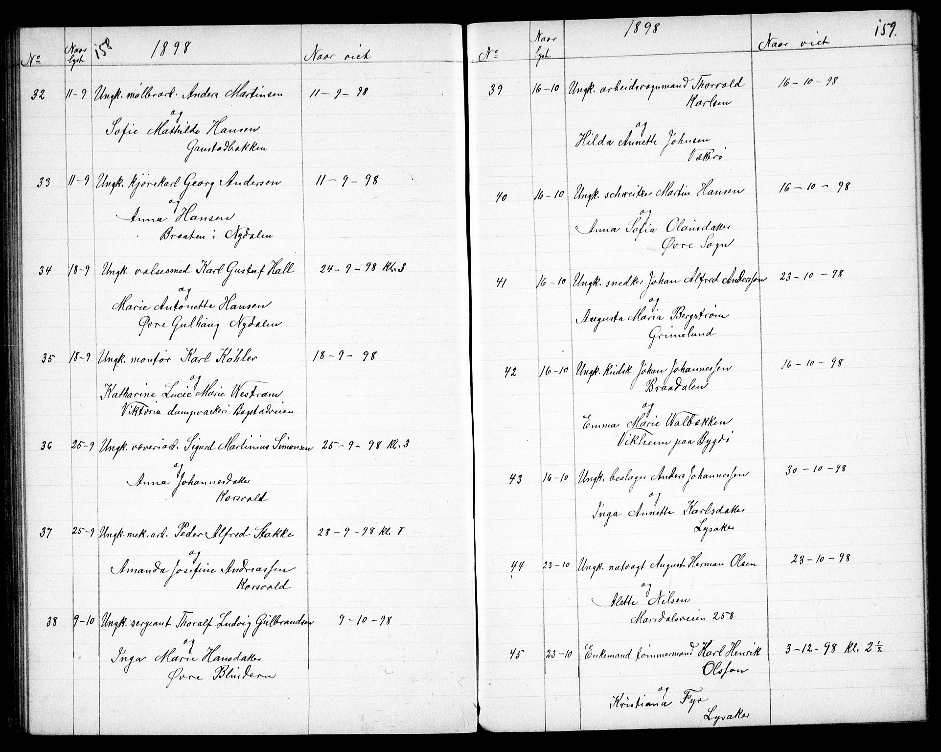 Vestre Aker prestekontor Kirkebøker, AV/SAO-A-10025/G/Ga/L0005: Klokkerbok nr. I 5, 1879-1901, s. 158-159