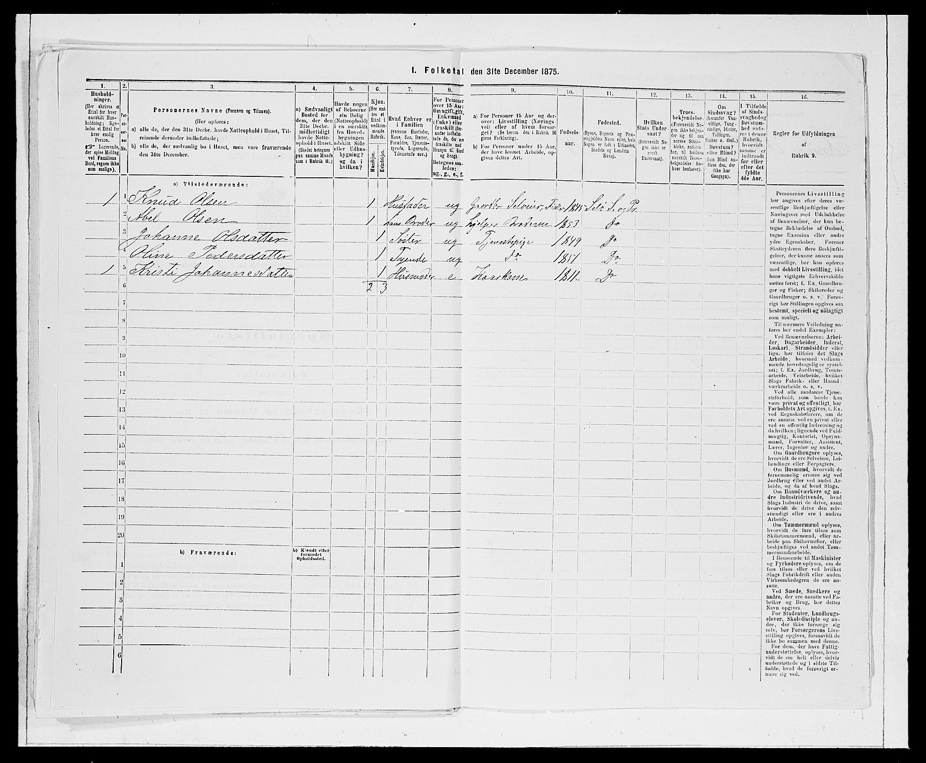 SAB, Folketelling 1875 for 1441P Selje prestegjeld, 1875, s. 1217