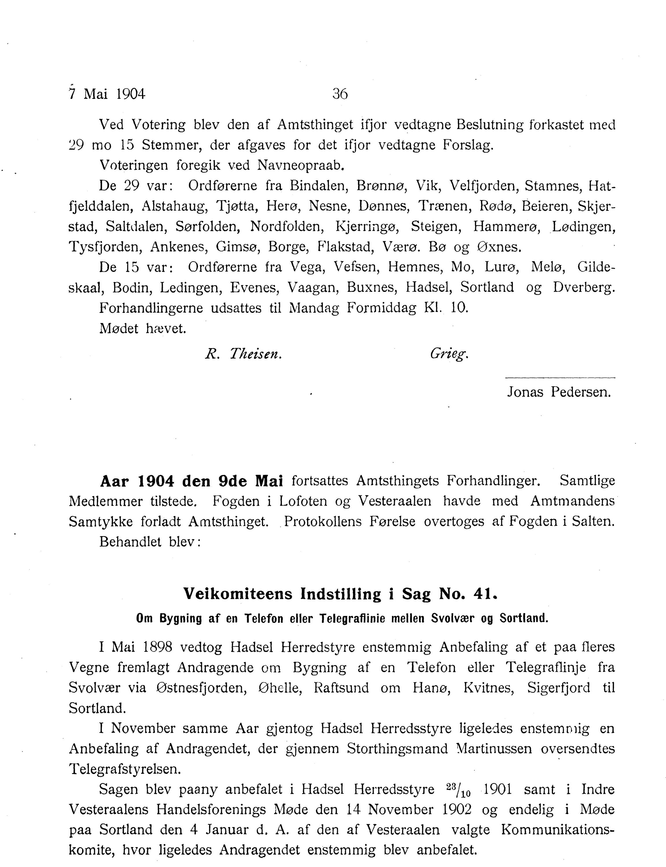 Nordland Fylkeskommune. Fylkestinget, AIN/NFK-17/176/A/Ac/L0027: Fylkestingsforhandlinger 1904, 1904, s. 36