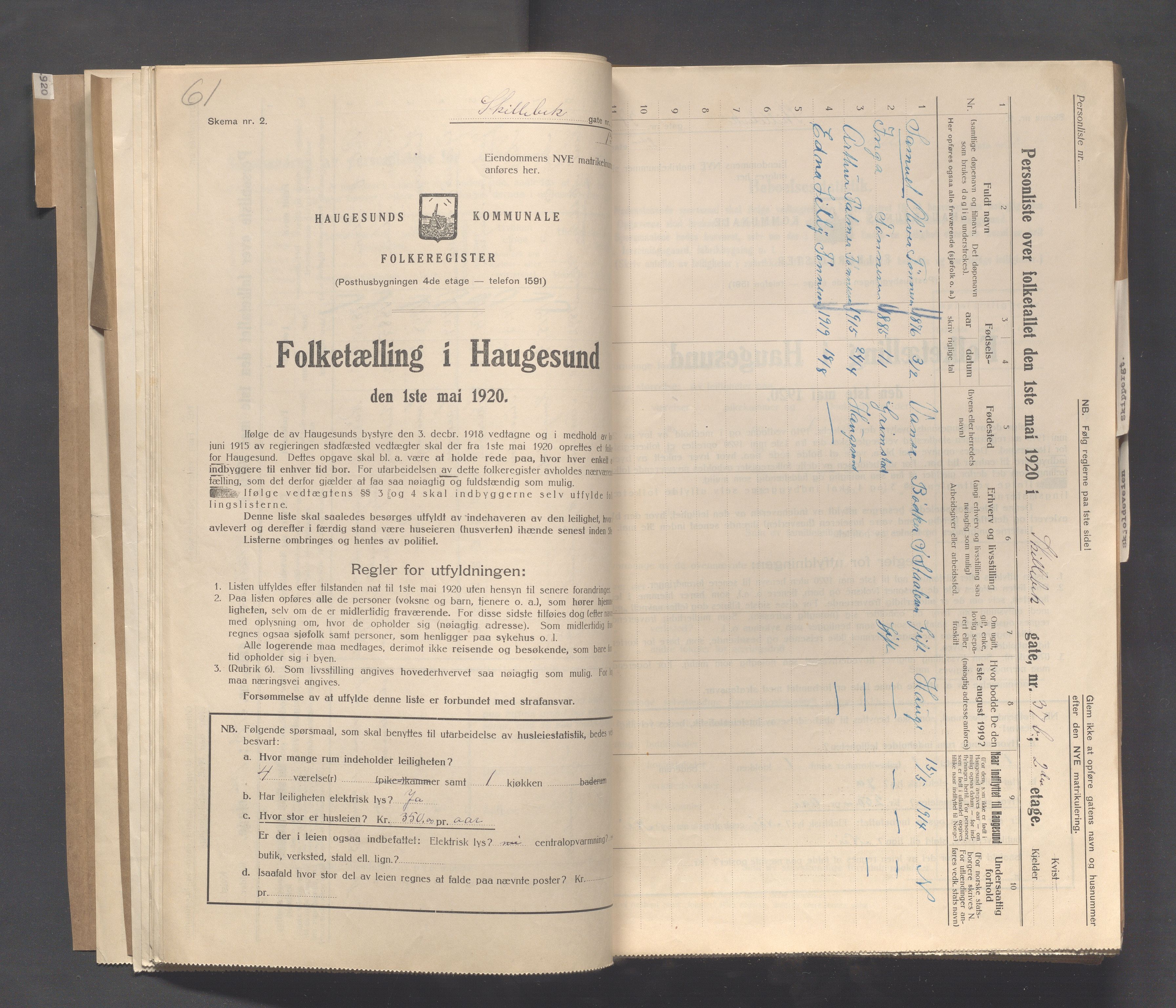 IKAR, Kommunal folketelling 1.5.1920 for Haugesund, 1920, s. 3748