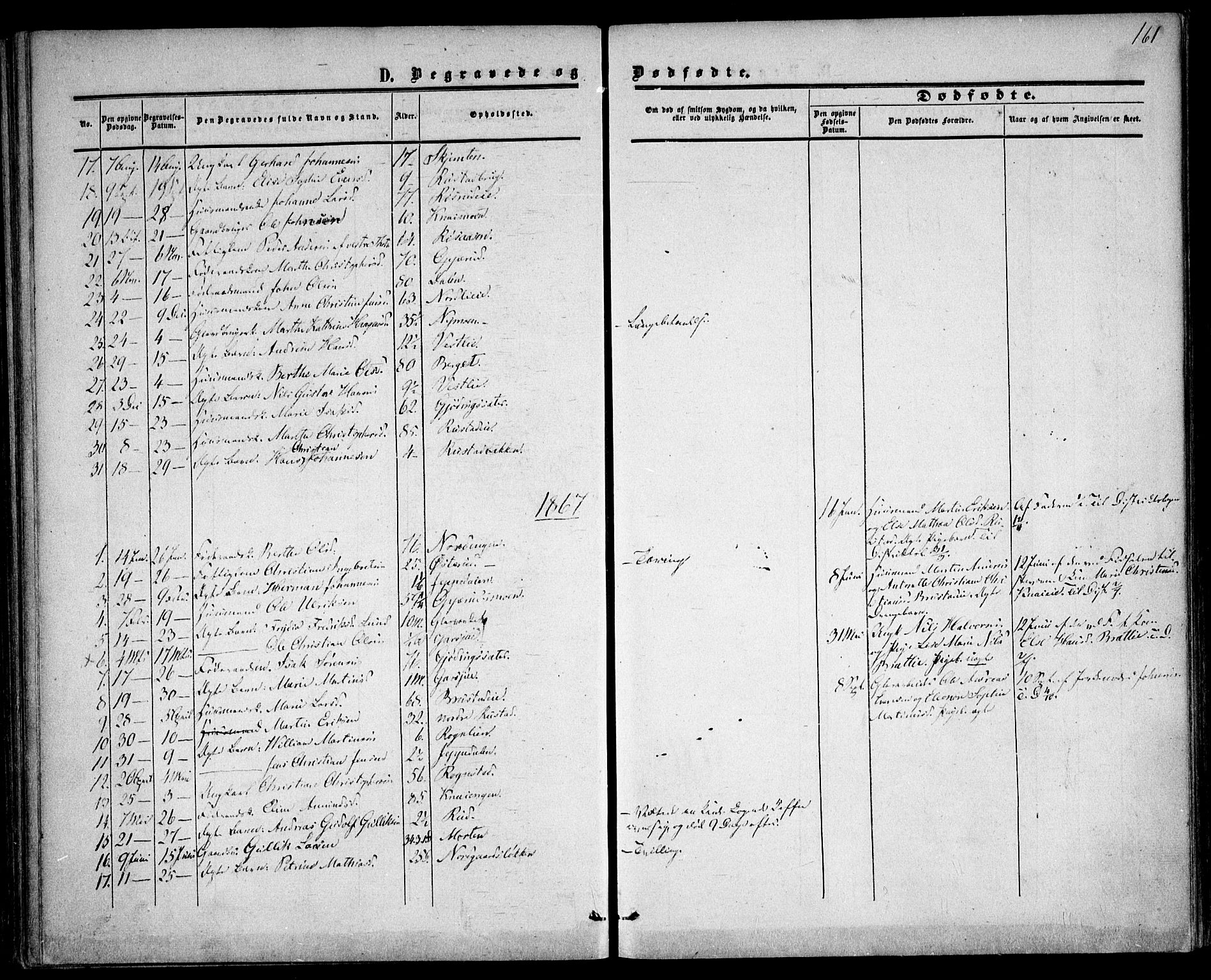 Hurdal prestekontor Kirkebøker, SAO/A-10889/F/Fa/L0006: Ministerialbok nr. I 6, 1860-1877, s. 161