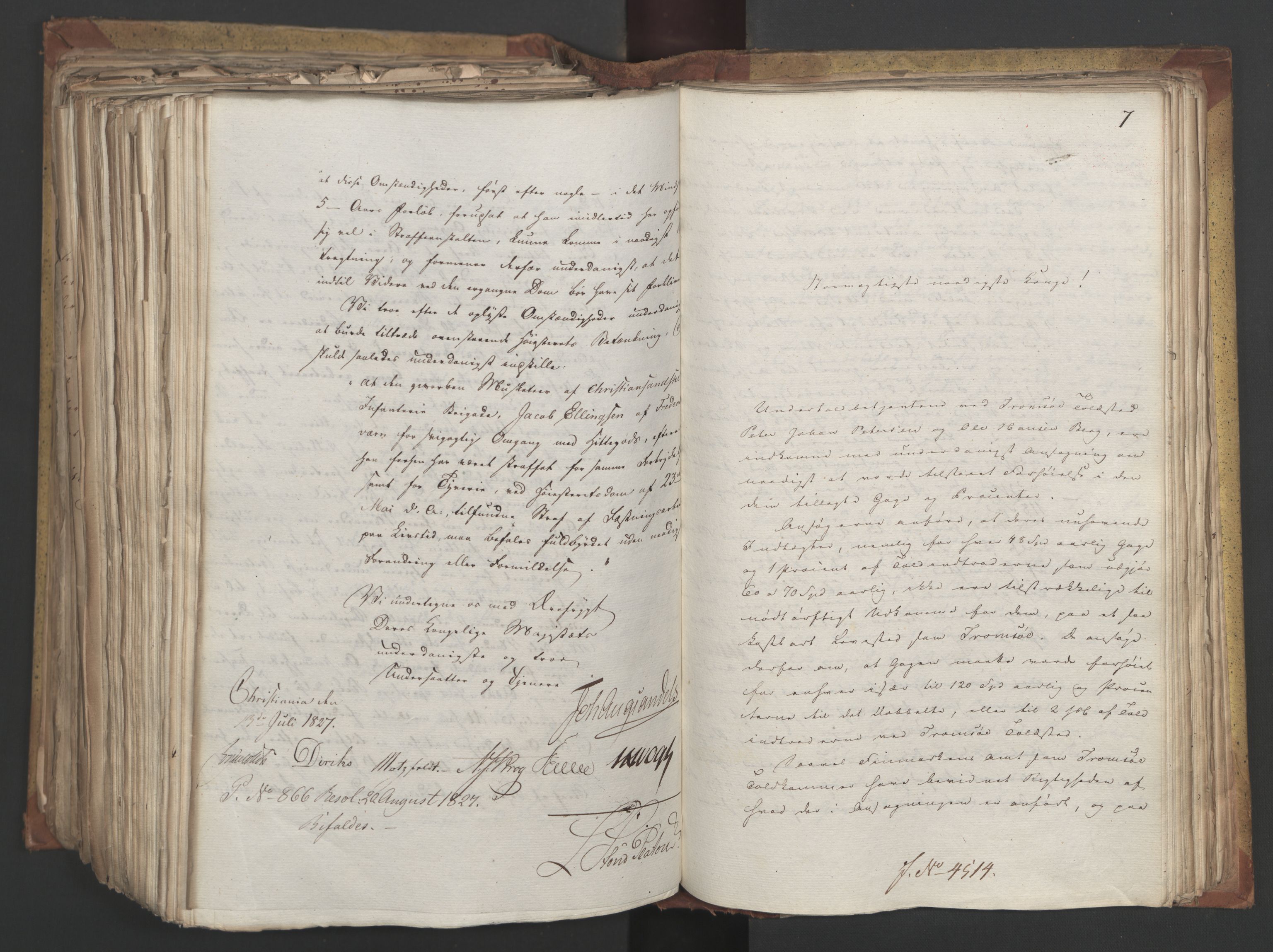 Statsrådsavdelingen i Stockholm, AV/RA-S-1003/D/Da/L0051: Regjeringsinnstillinger nr. 4310-4565, 1827, s. 525