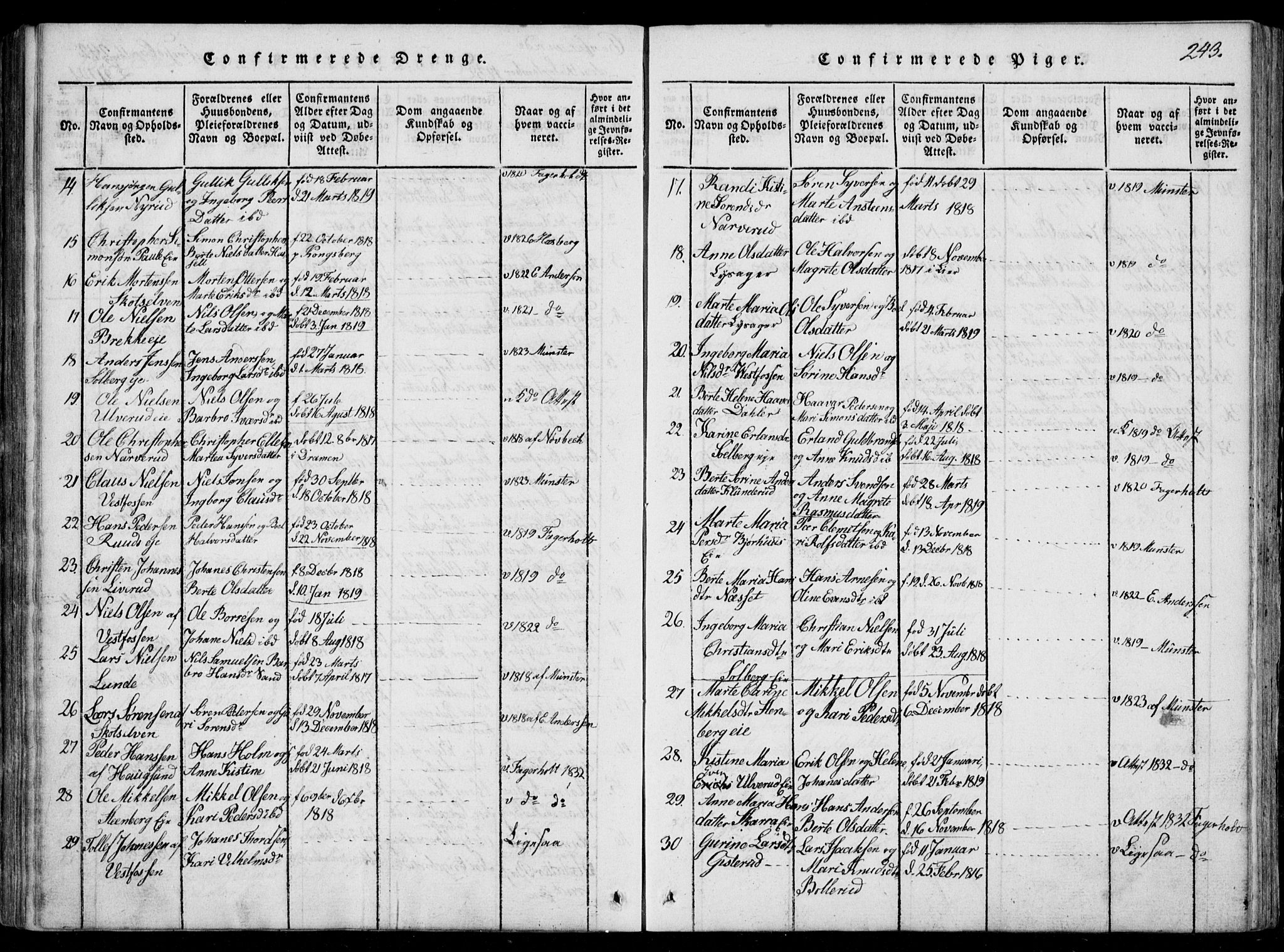 Eiker kirkebøker, AV/SAKO-A-4/F/Fa/L0012: Ministerialbok nr. I 12, 1827-1832, s. 243