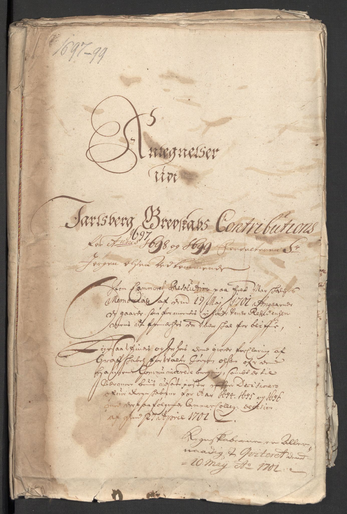 Rentekammeret inntil 1814, Reviderte regnskaper, Fogderegnskap, RA/EA-4092/R32/L1868: Fogderegnskap Jarlsberg grevskap, 1697-1699, s. 375