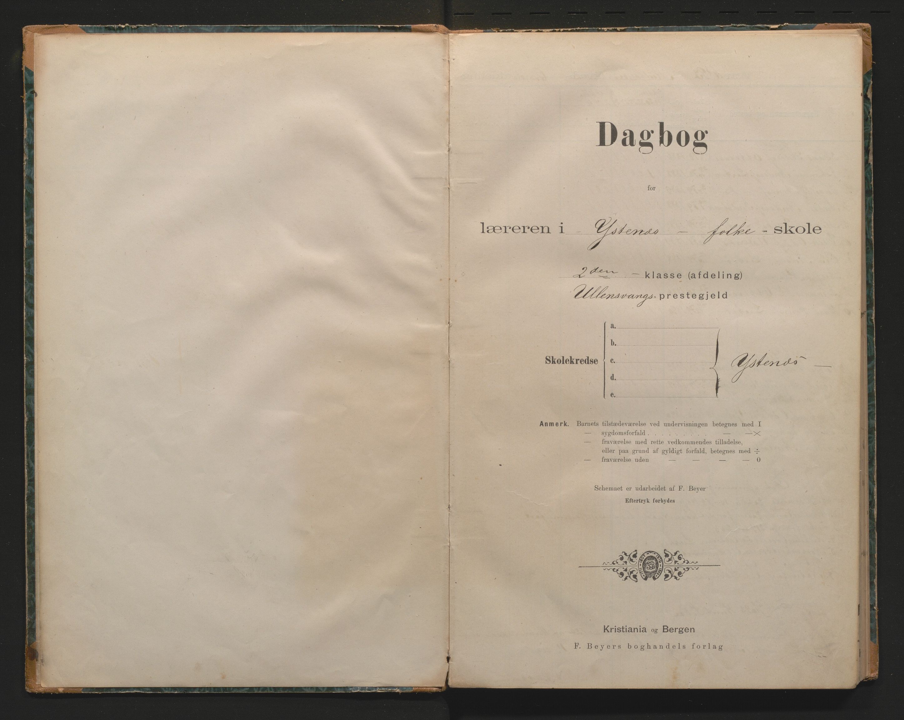 Ullensvang herad. Barneskulane , IKAH/1231b-231/G/Ga/Gab/L0020: Dagbok for Ystanes, Hus og Midnes skular , 1893-1904