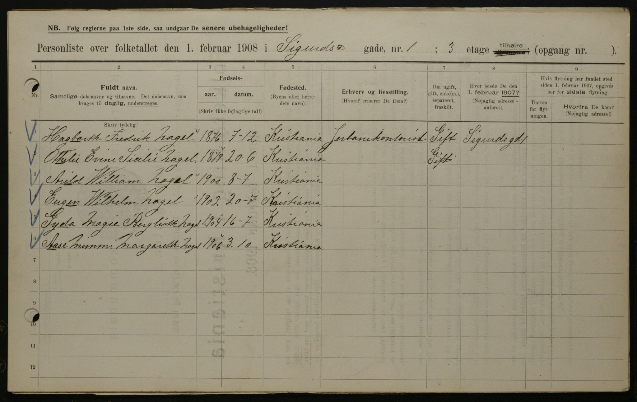 OBA, Kommunal folketelling 1.2.1908 for Kristiania kjøpstad, 1908, s. 85330