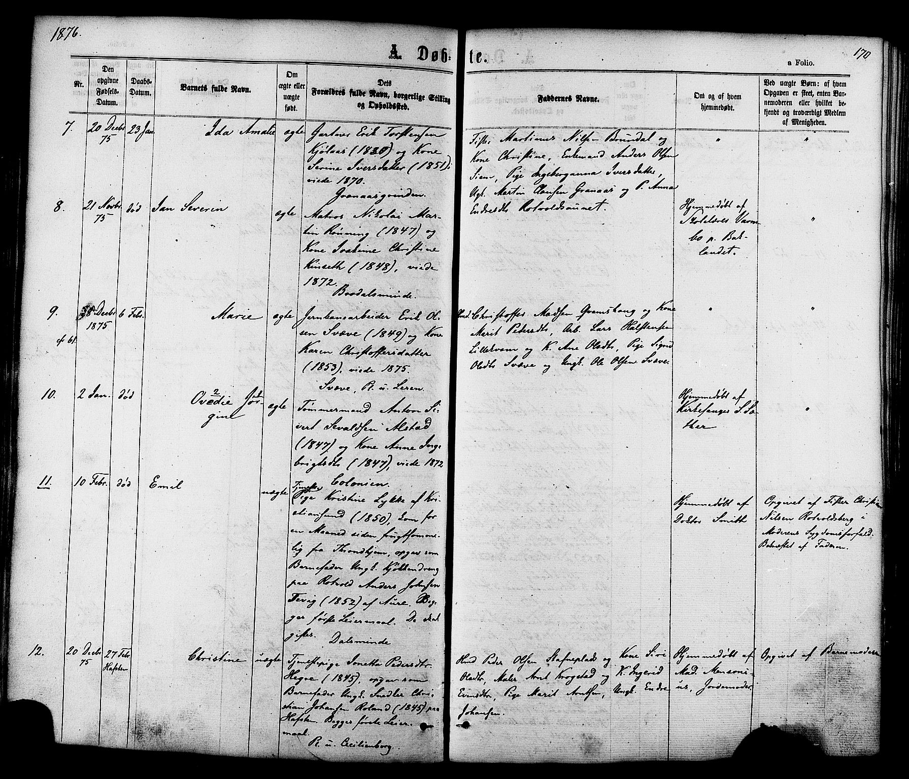 Ministerialprotokoller, klokkerbøker og fødselsregistre - Sør-Trøndelag, SAT/A-1456/606/L0293: Ministerialbok nr. 606A08, 1866-1877, s. 170