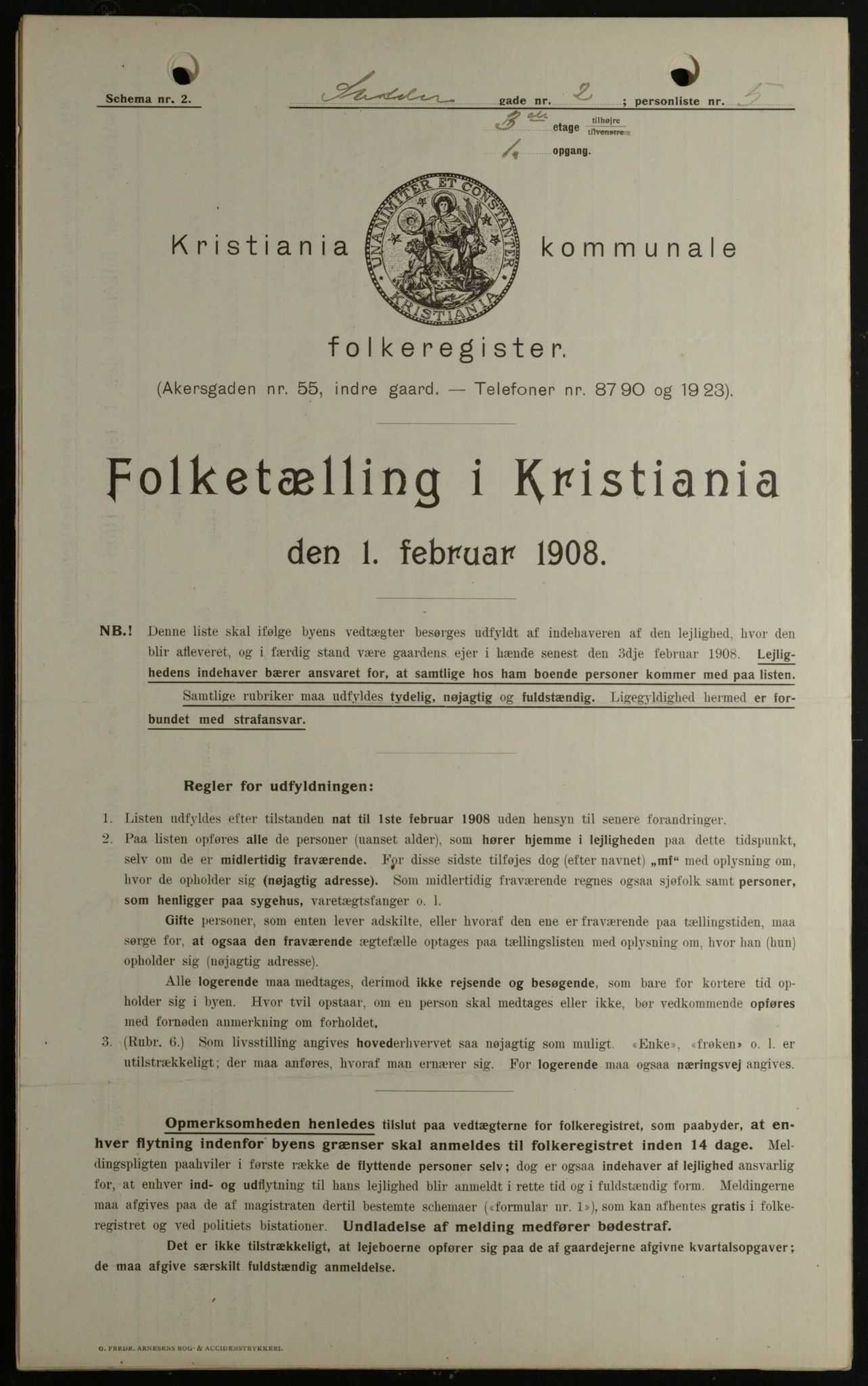 OBA, Kommunal folketelling 1.2.1908 for Kristiania kjøpstad, 1908, s. 95480