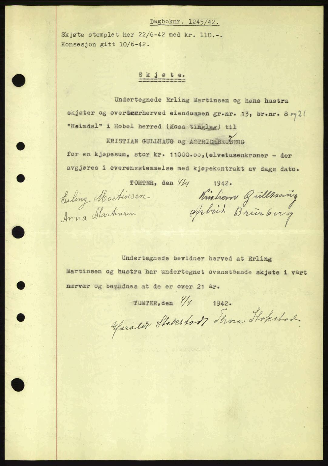 Moss sorenskriveri, SAO/A-10168: Pantebok nr. A9, 1941-1942, Dagboknr: 1245/1942