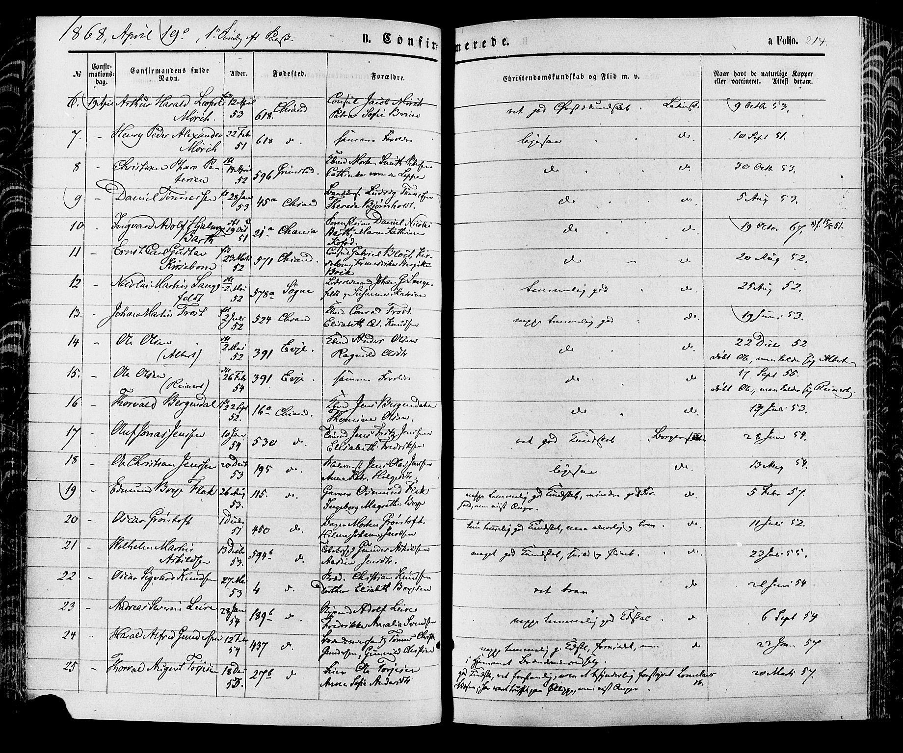 Kristiansand domprosti, AV/SAK-1112-0006/F/Fa/L0015: Ministerialbok nr. A 15, 1867-1880, s. 214
