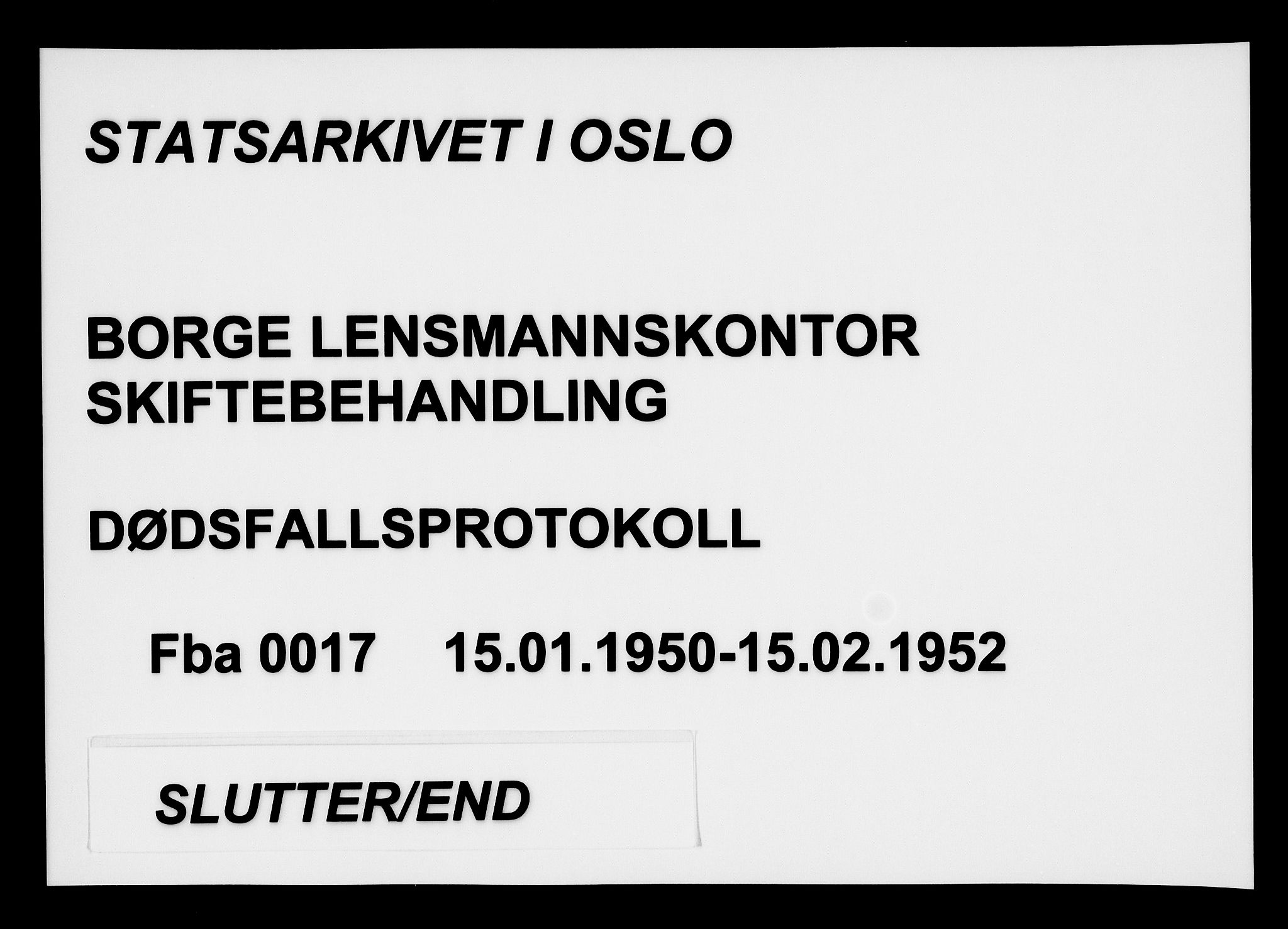 Borge i Østfold  lensmannskontor, SAO/A-10176/H/Ha/Haa/L0017: Dødsfallsprotokoll, 1950-1952