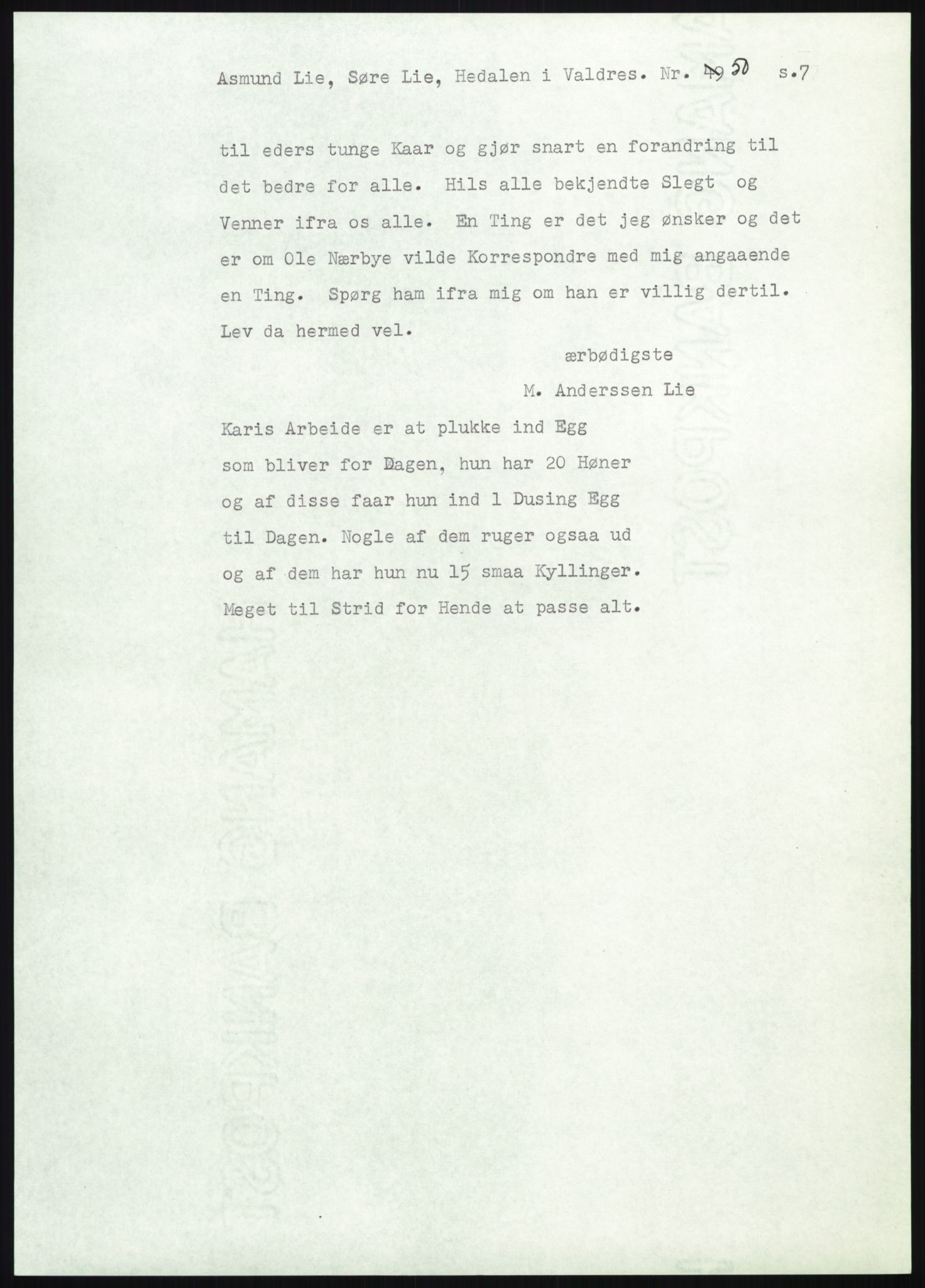 Samlinger til kildeutgivelse, Amerikabrevene, RA/EA-4057/F/L0012: Innlån fra Oppland: Lie (brevnr 1-78), 1838-1914, s. 715