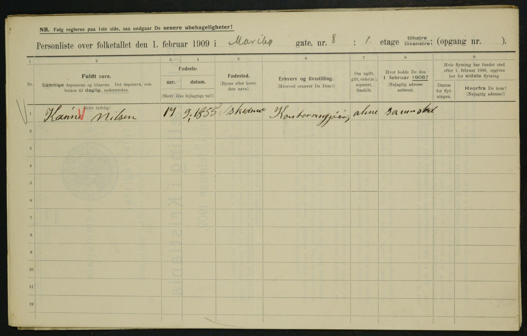 OBA, Kommunal folketelling 1.2.1909 for Kristiania kjøpstad, 1909, s. 54967