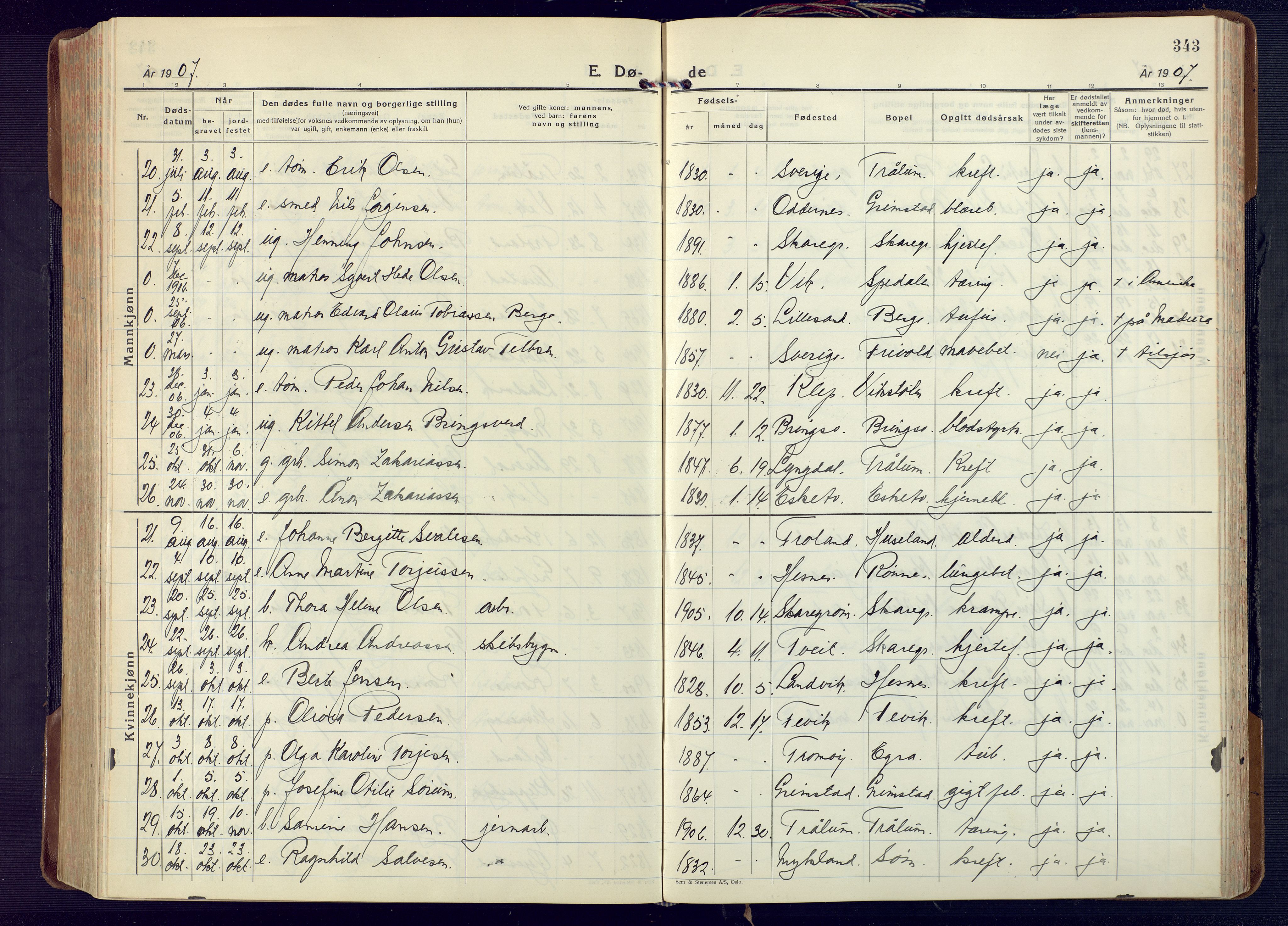 Fjære sokneprestkontor, AV/SAK-1111-0011/F/Fa/L0004: Ministerialbok nr. A 4, 1902-1925, s. 343