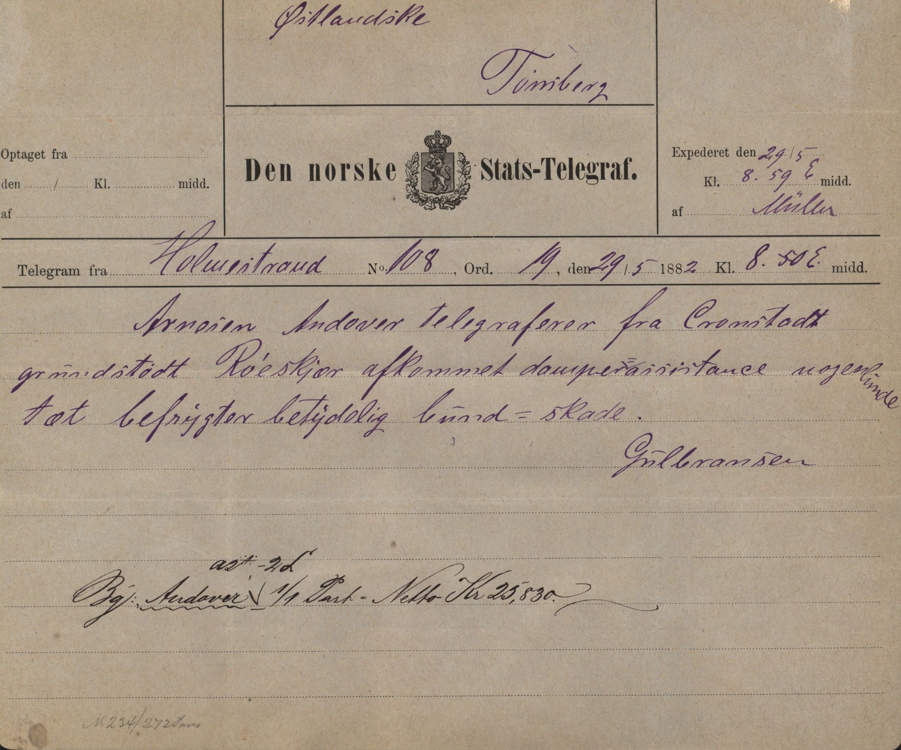 Pa 63 - Østlandske skibsassuranceforening, VEMU/A-1079/G/Ga/L0014/0012: Havaridokumenter / Sophie, Andover, Alliance, Anna, 1882, s. 9