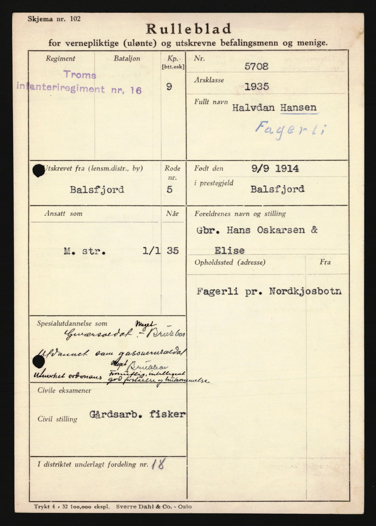 Forsvaret, Troms infanteriregiment nr. 16, AV/RA-RAFA-3146/P/Pa/L0019: Rulleblad for regimentets menige mannskaper, årsklasse 1935, 1935, s. 217