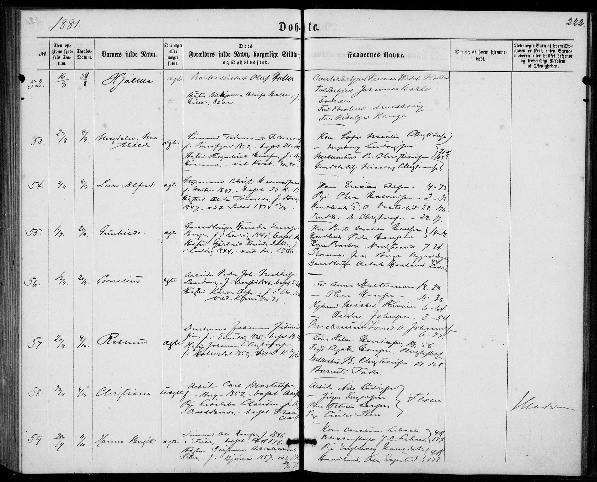 Fødselsstiftelsens sokneprestembete, ført av overlegen*, SAB/-: Ministerialbok nr. A 1, 1863-1883, s. 222