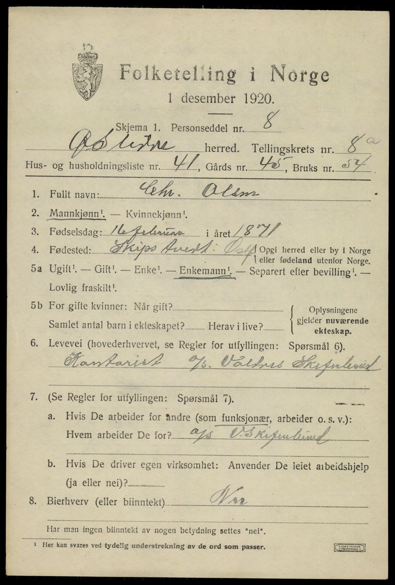 SAH, Folketelling 1920 for 0544 Øystre Slidre herred, 1920, s. 5285