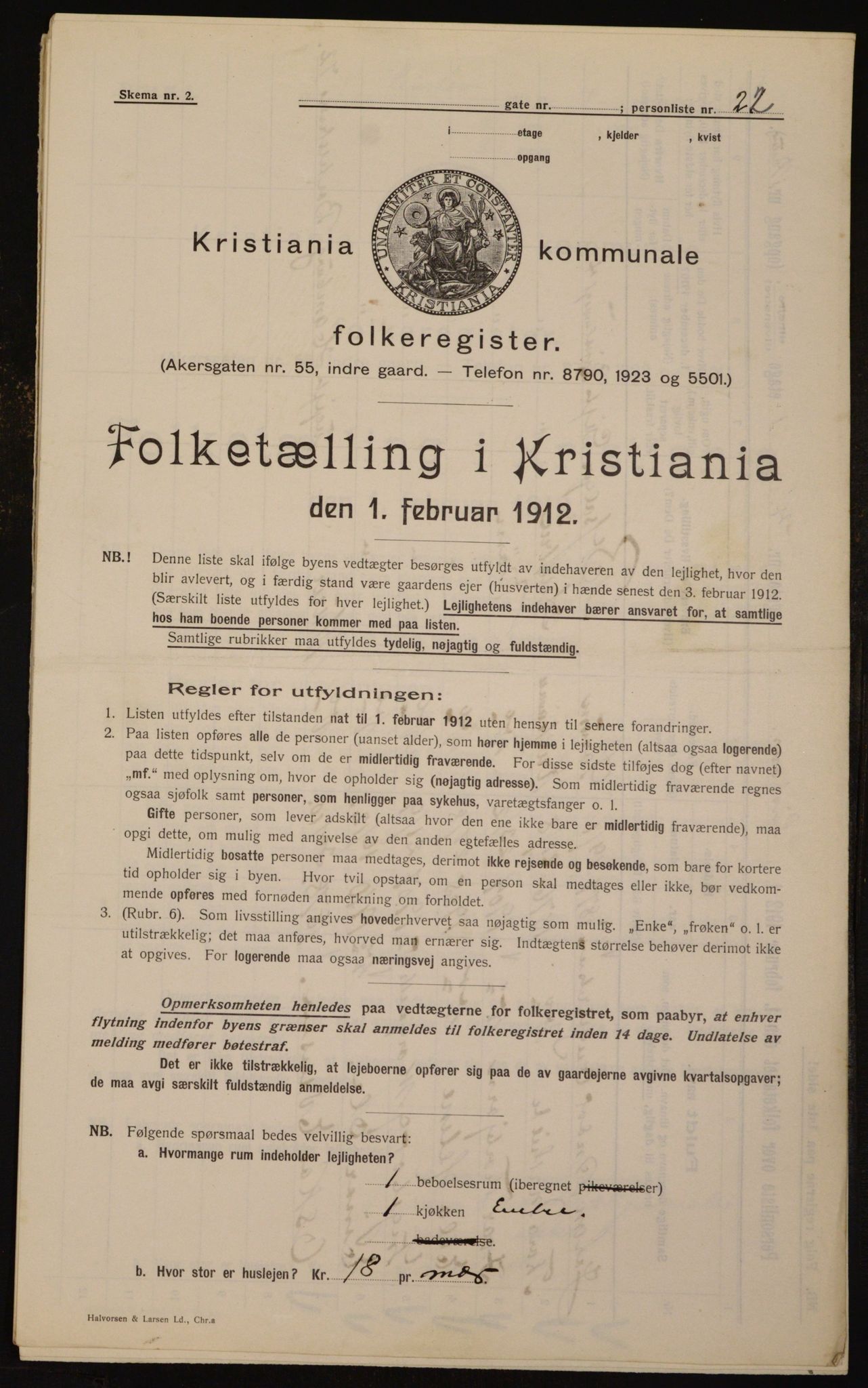 OBA, Kommunal folketelling 1.2.1912 for Kristiania, 1912, s. 58052