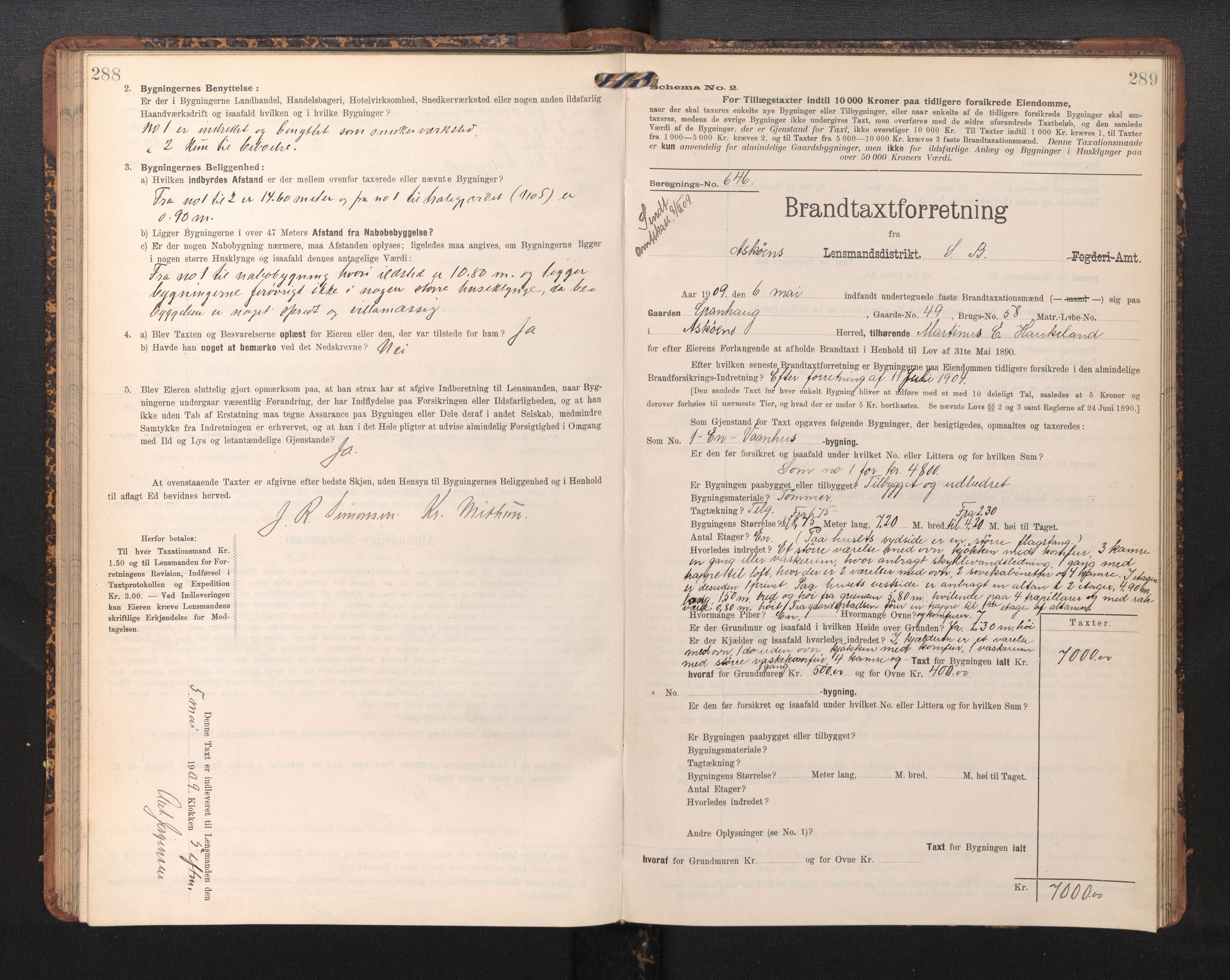 Lensmannen i Askøy, AV/SAB-A-31001/0012/L0006: Branntakstprotokoll, skjematakst, Laksevåg, 1907-1917, s. 288-289